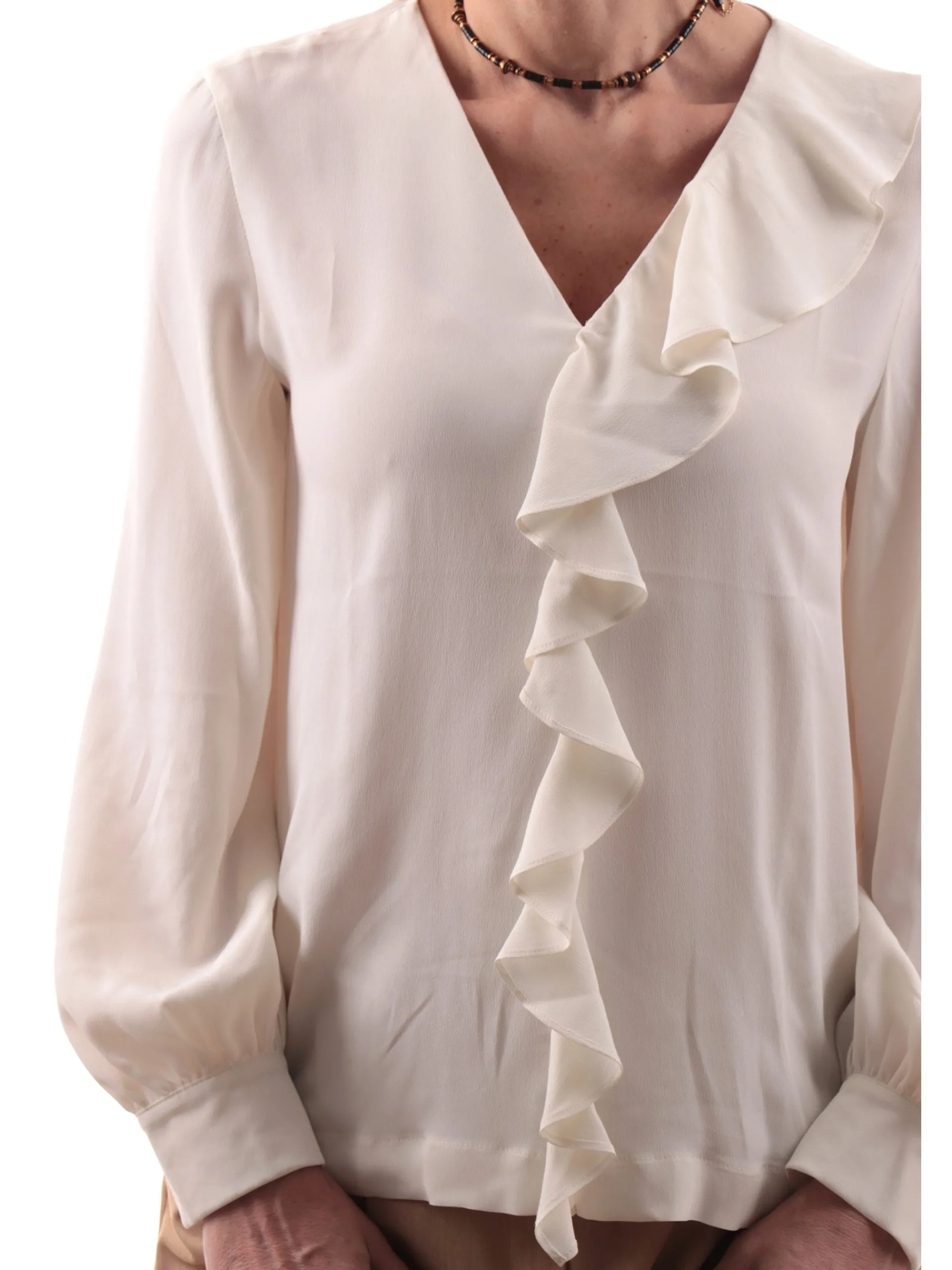 EMME MARELLA Top & Camicie*Camicia scollo a V in seta bianca da donna JIMCO