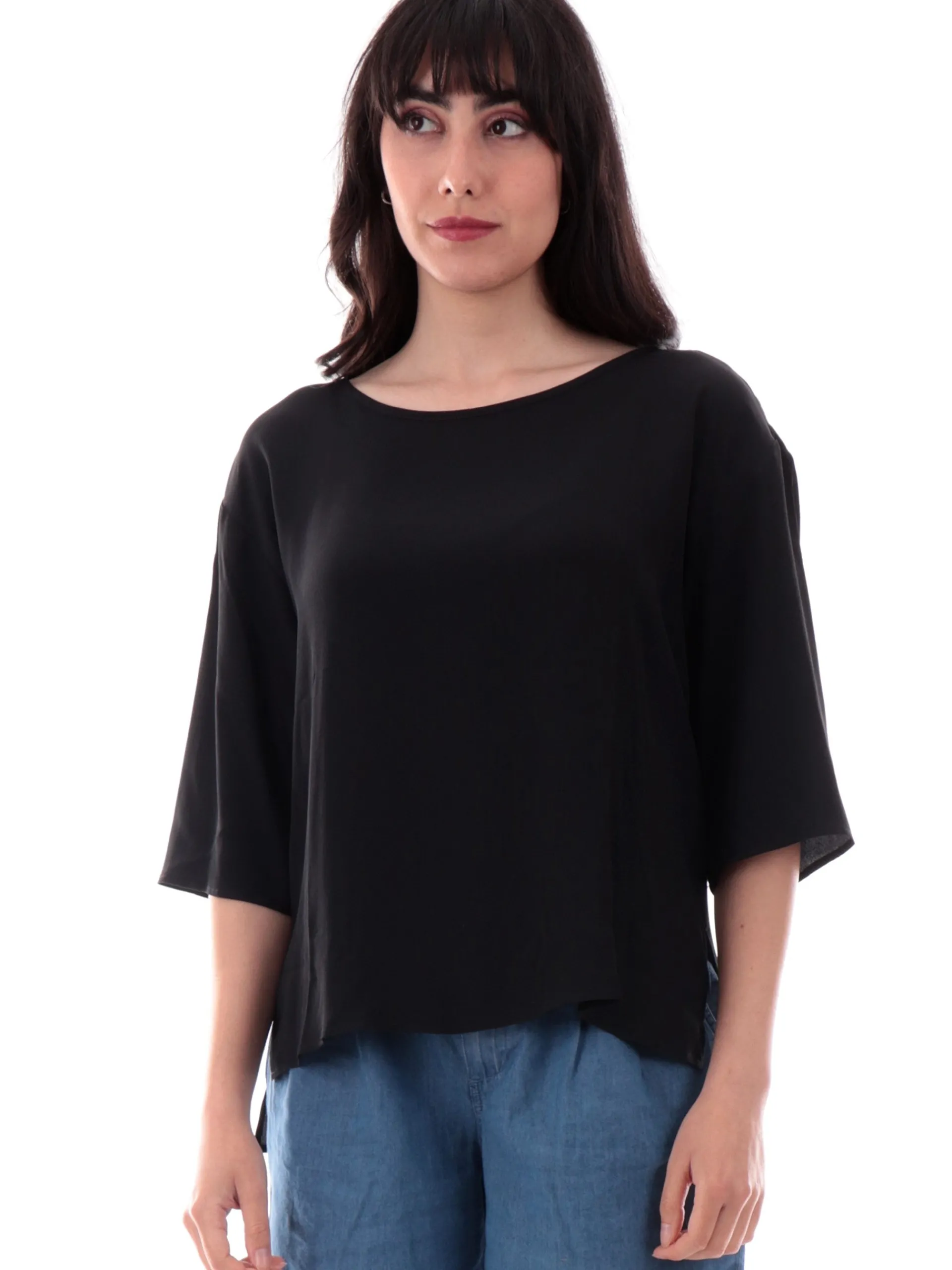EMME MARELLA Top & Camicie*Camicia seta nera morbida da donna maniche tre quarti ATZECO