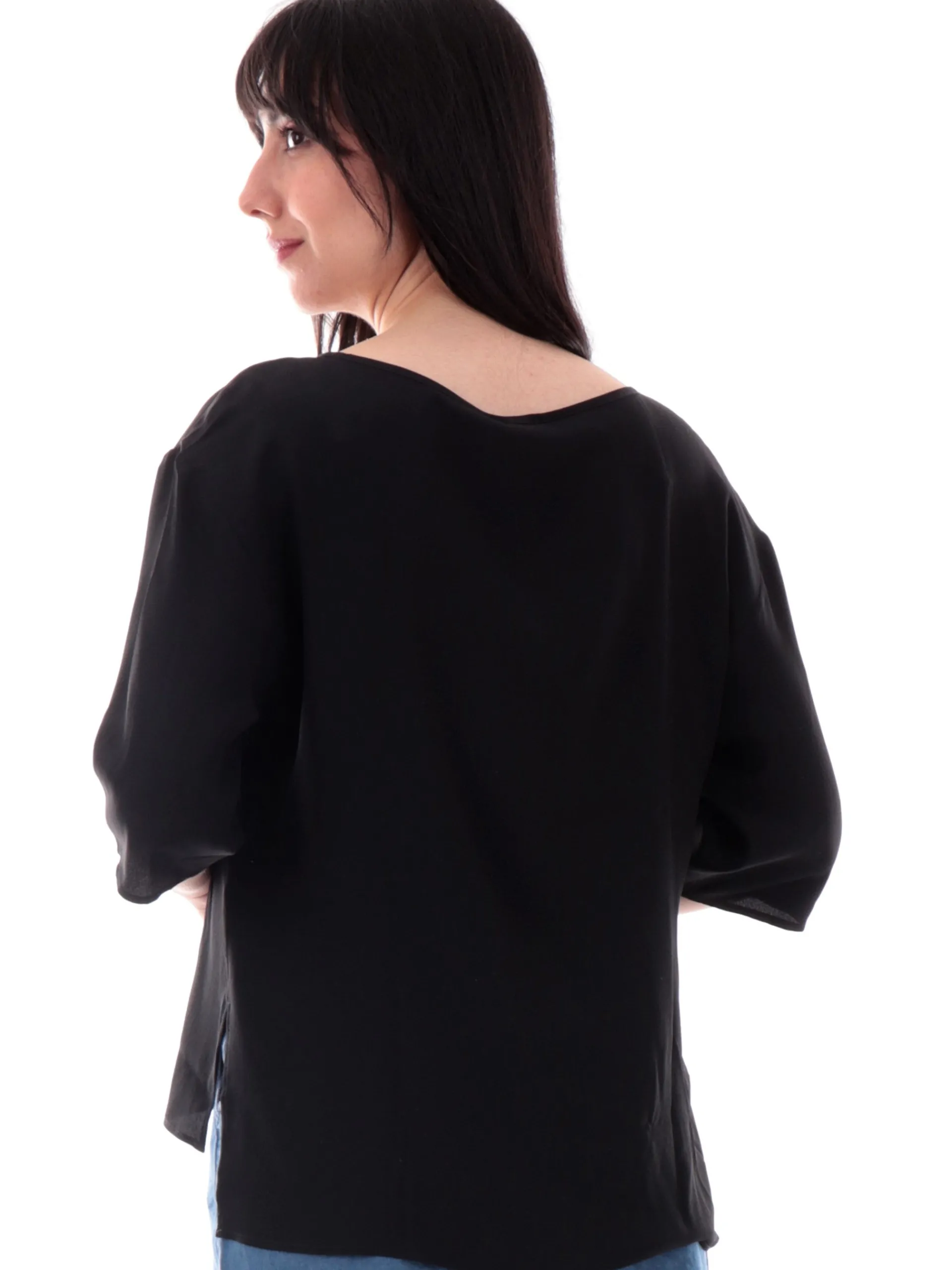 EMME MARELLA Top & Camicie*Camicia seta nera morbida da donna maniche tre quarti ATZECO