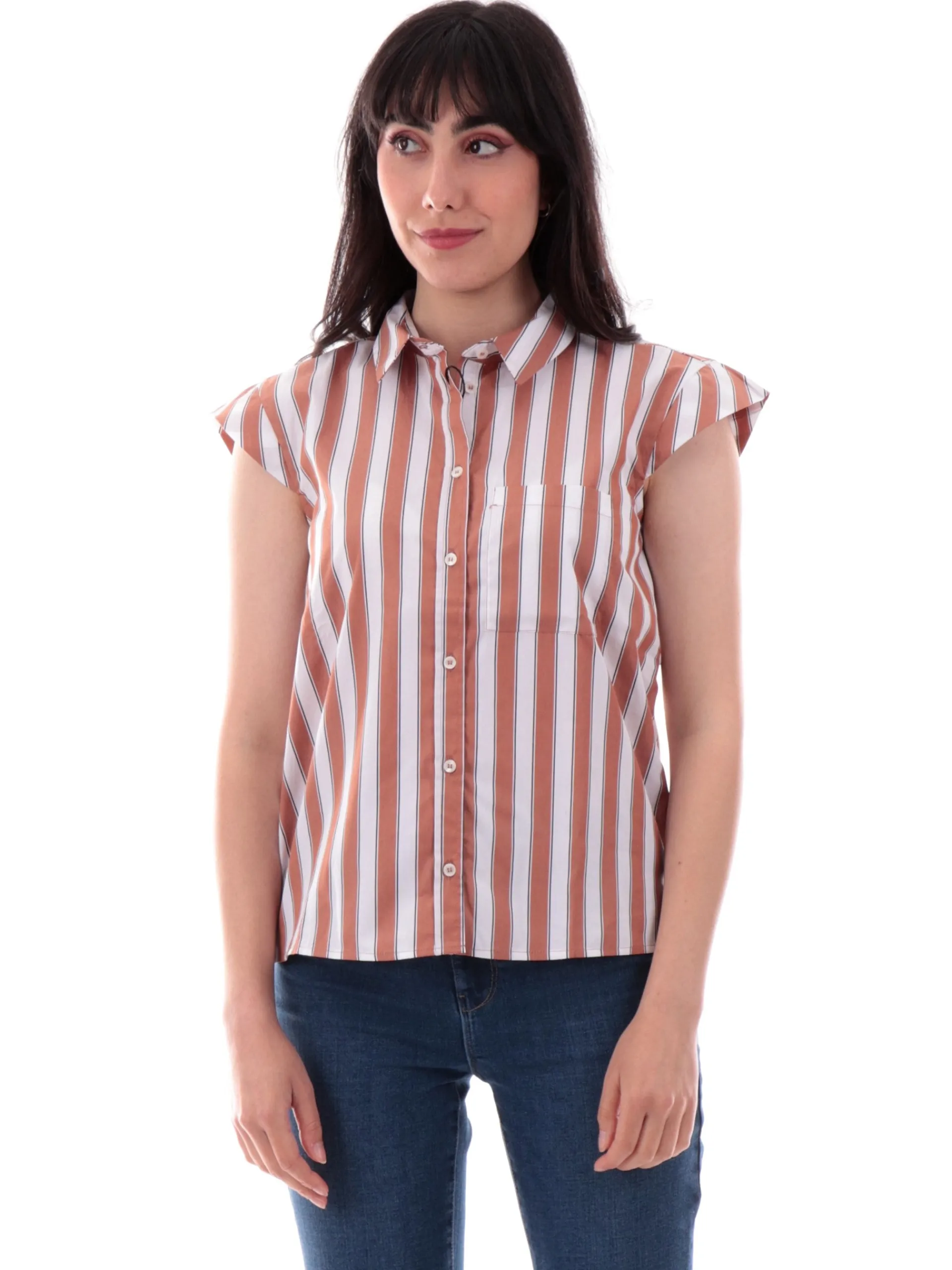 EMME MARELLA Top & Camicie*Camicia smanicata marrone a righe da donna con taschino SALMO