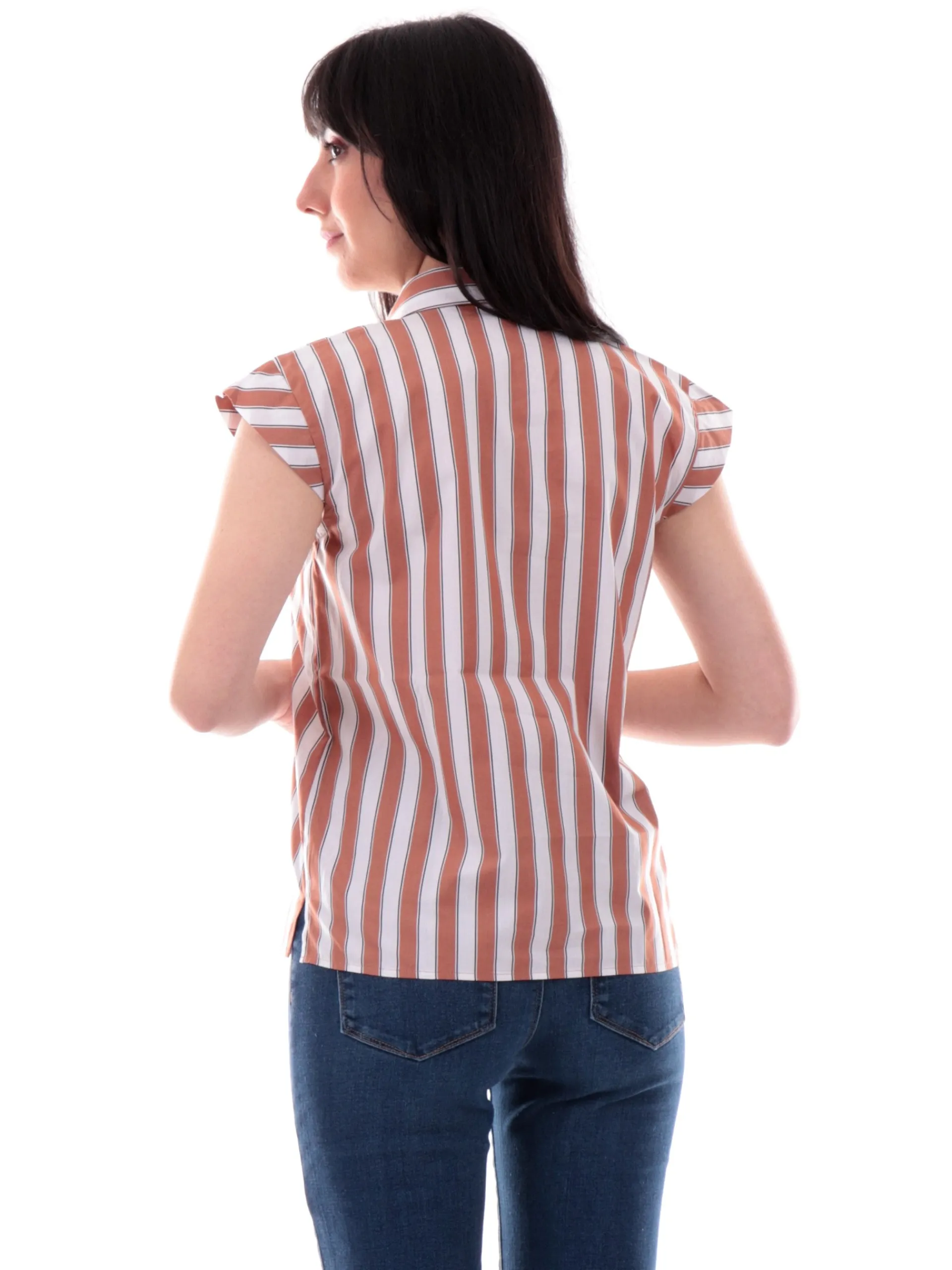 EMME MARELLA Top & Camicie*Camicia smanicata marrone a righe da donna con taschino SALMO