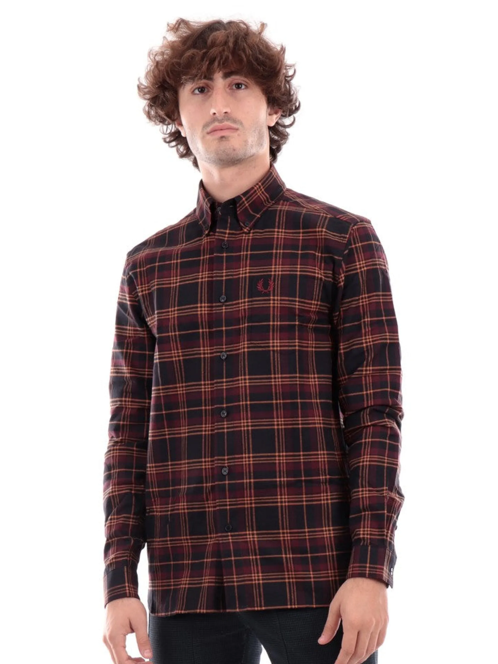 FRED PERRY Camicie*Camicia bordeuax a quadri da uomo Brushed Twill Tartan M4656