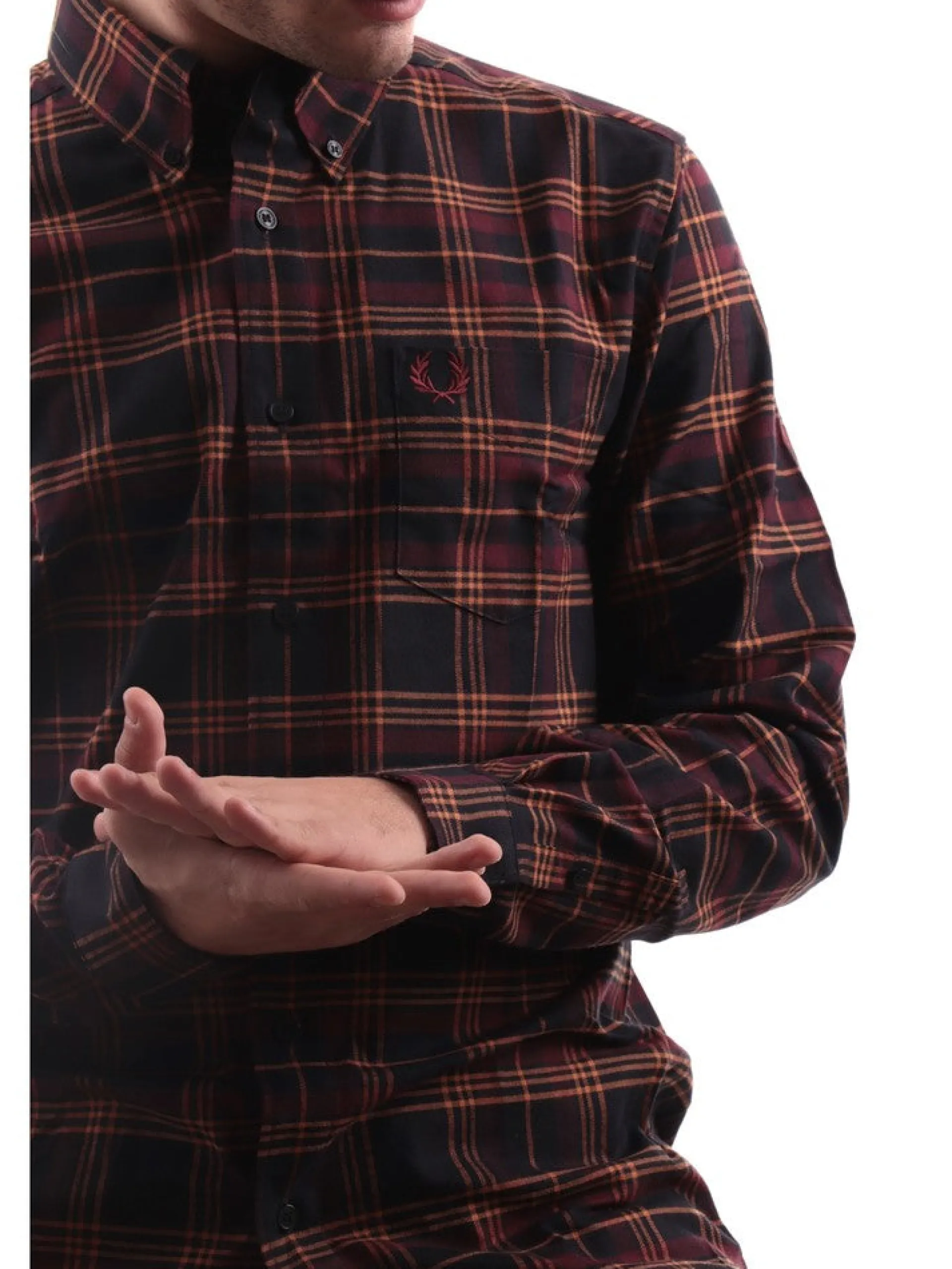 FRED PERRY Camicie*Camicia bordeuax a quadri da uomo Brushed Twill Tartan M4656