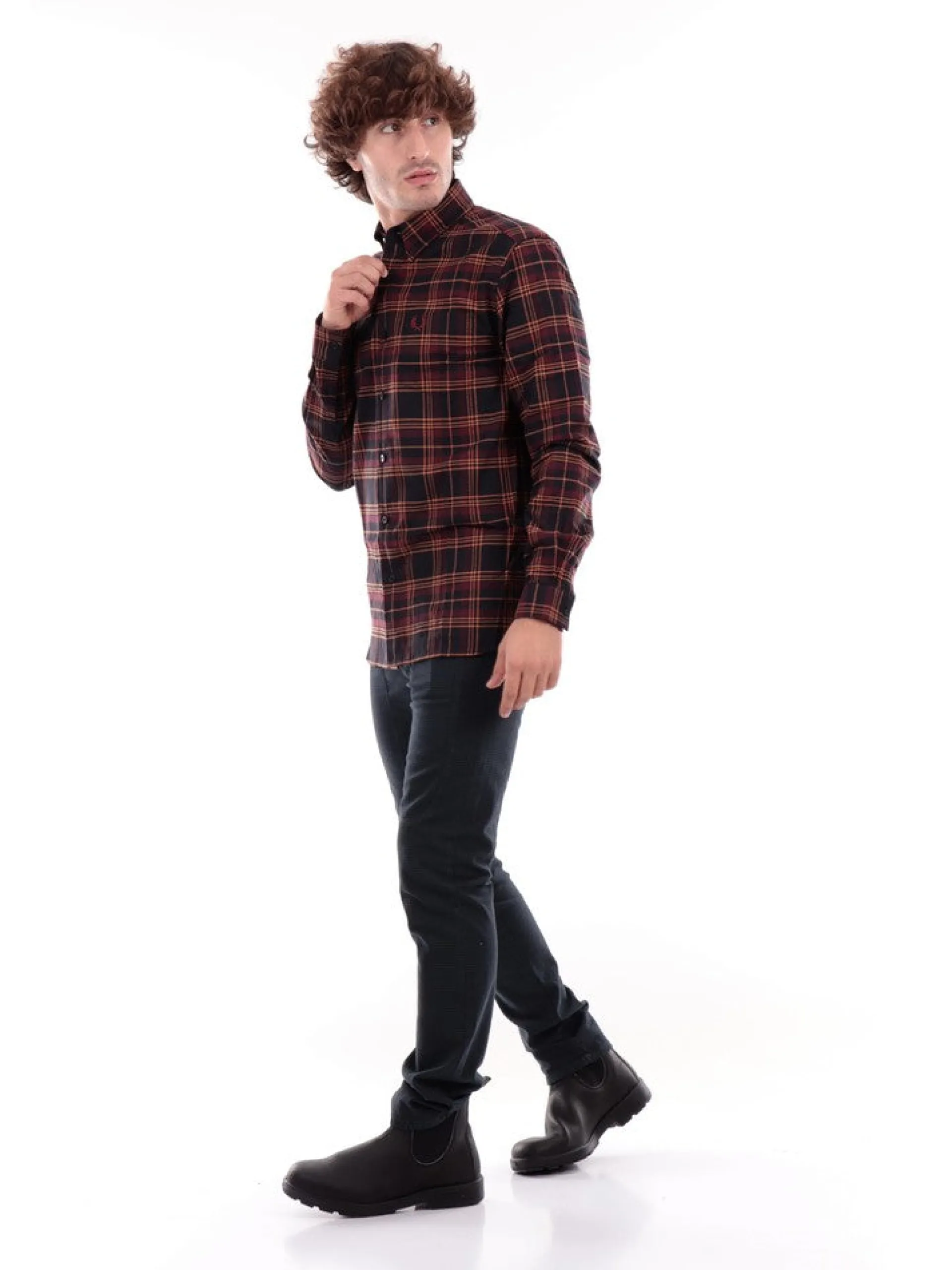 FRED PERRY Camicie*Camicia bordeuax a quadri da uomo Brushed Twill Tartan M4656