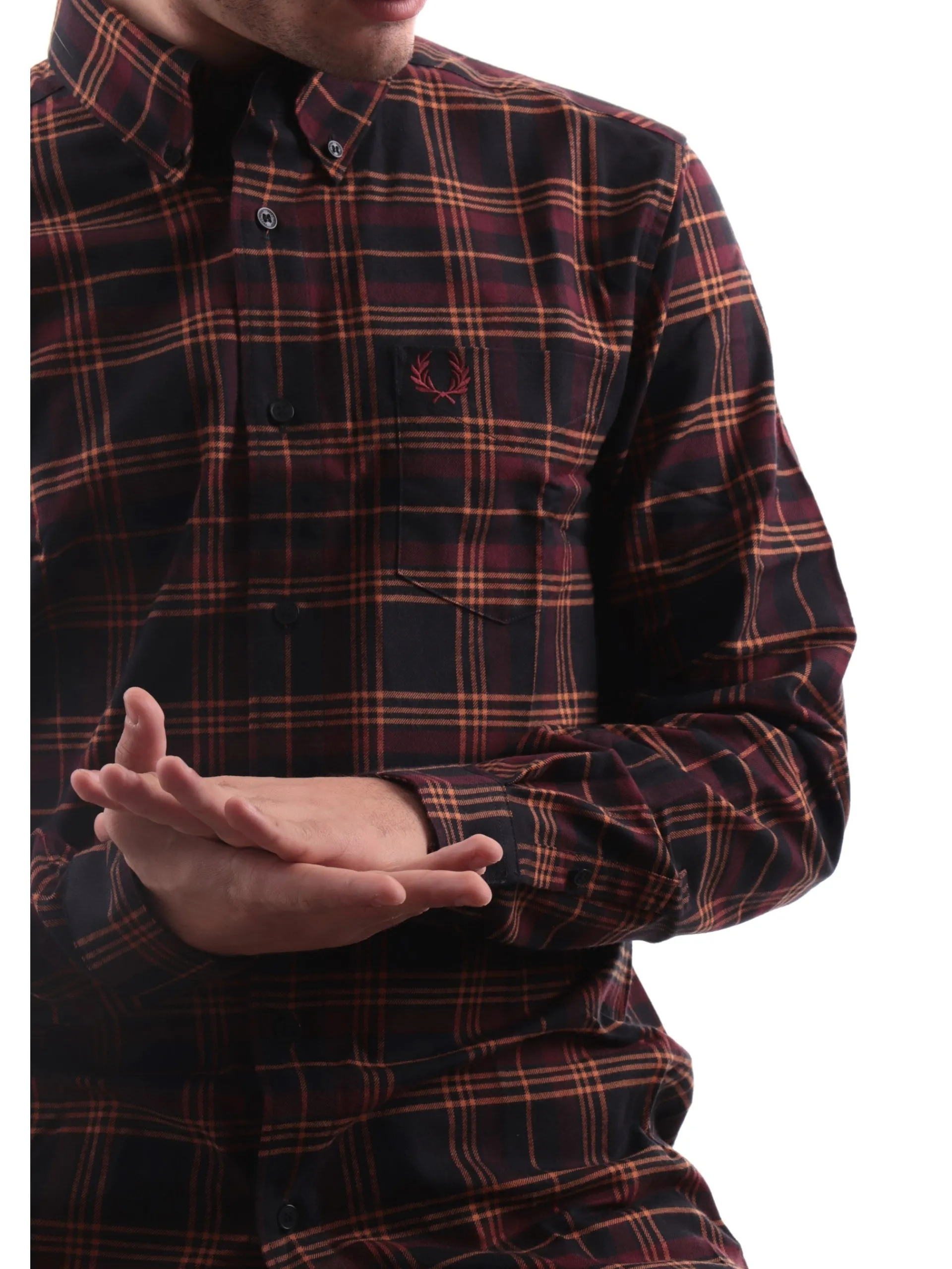 FRED PERRY Camicie*Camicia bordeuax a quadri da uomo Brushed Twill Tartan M4656