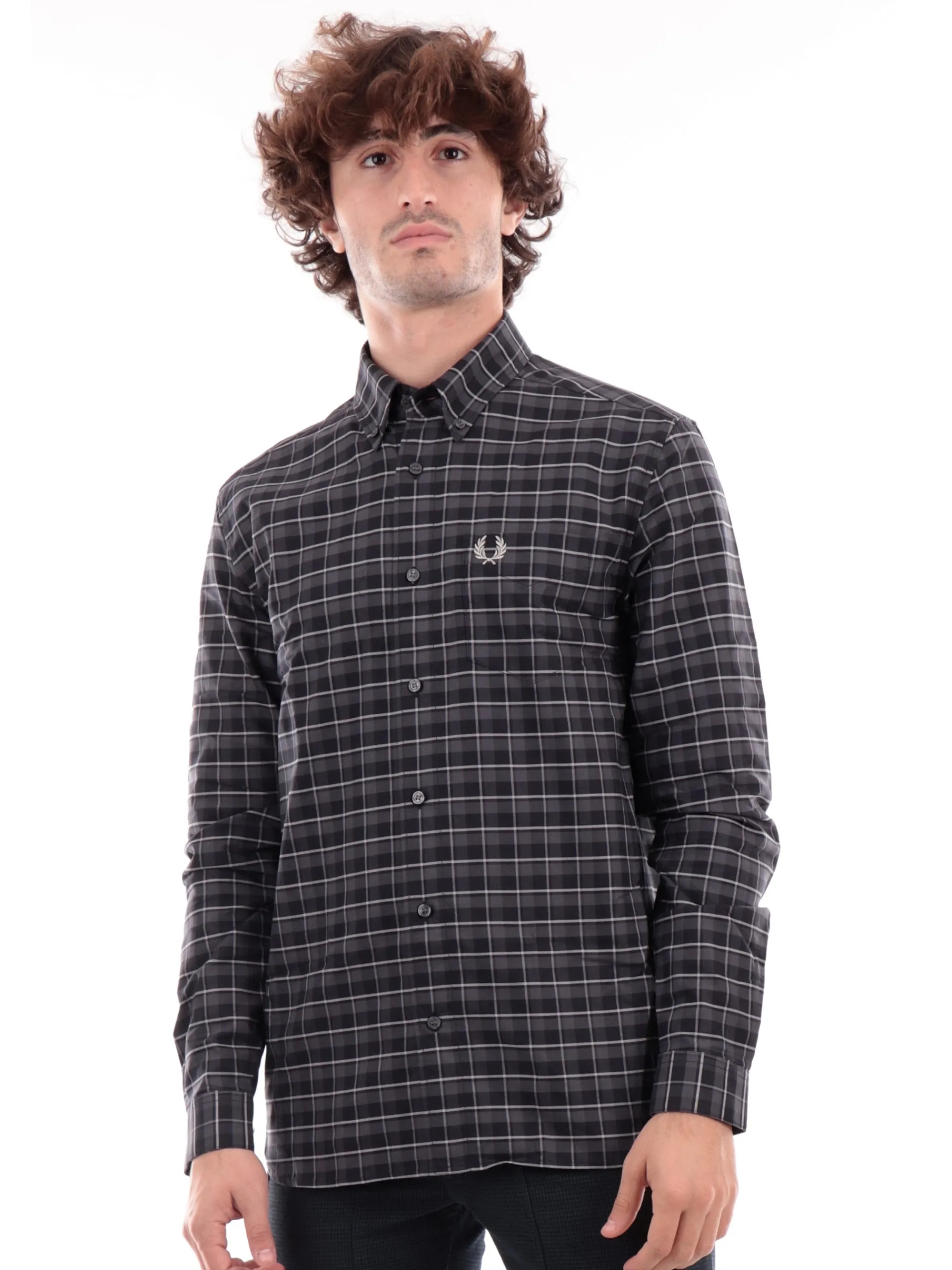FRED PERRY Camicie*Camicia grigia a quadri da uomo Oxford Check M4657