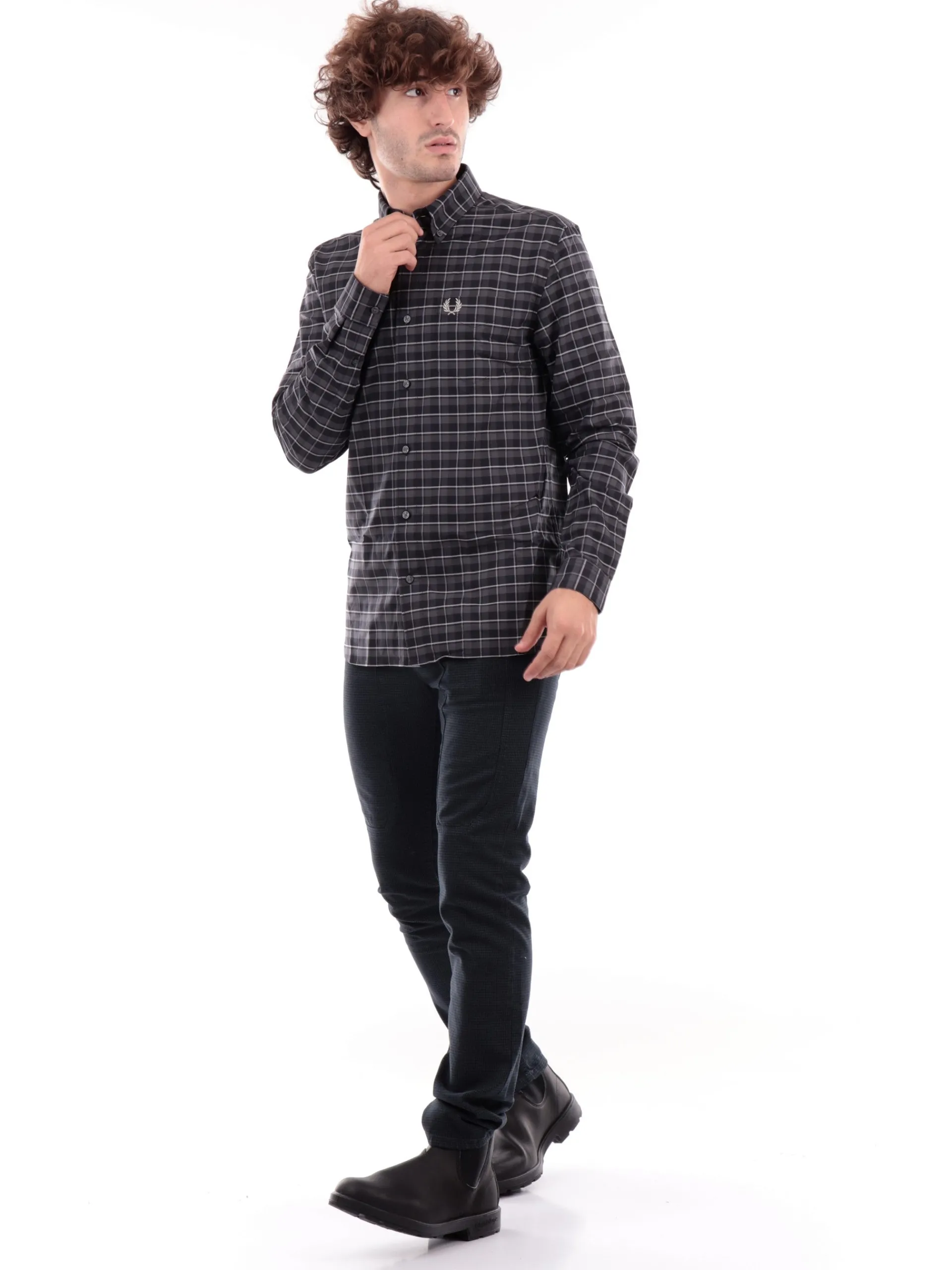 FRED PERRY Camicie*Camicia grigia a quadri da uomo Oxford Check M4657