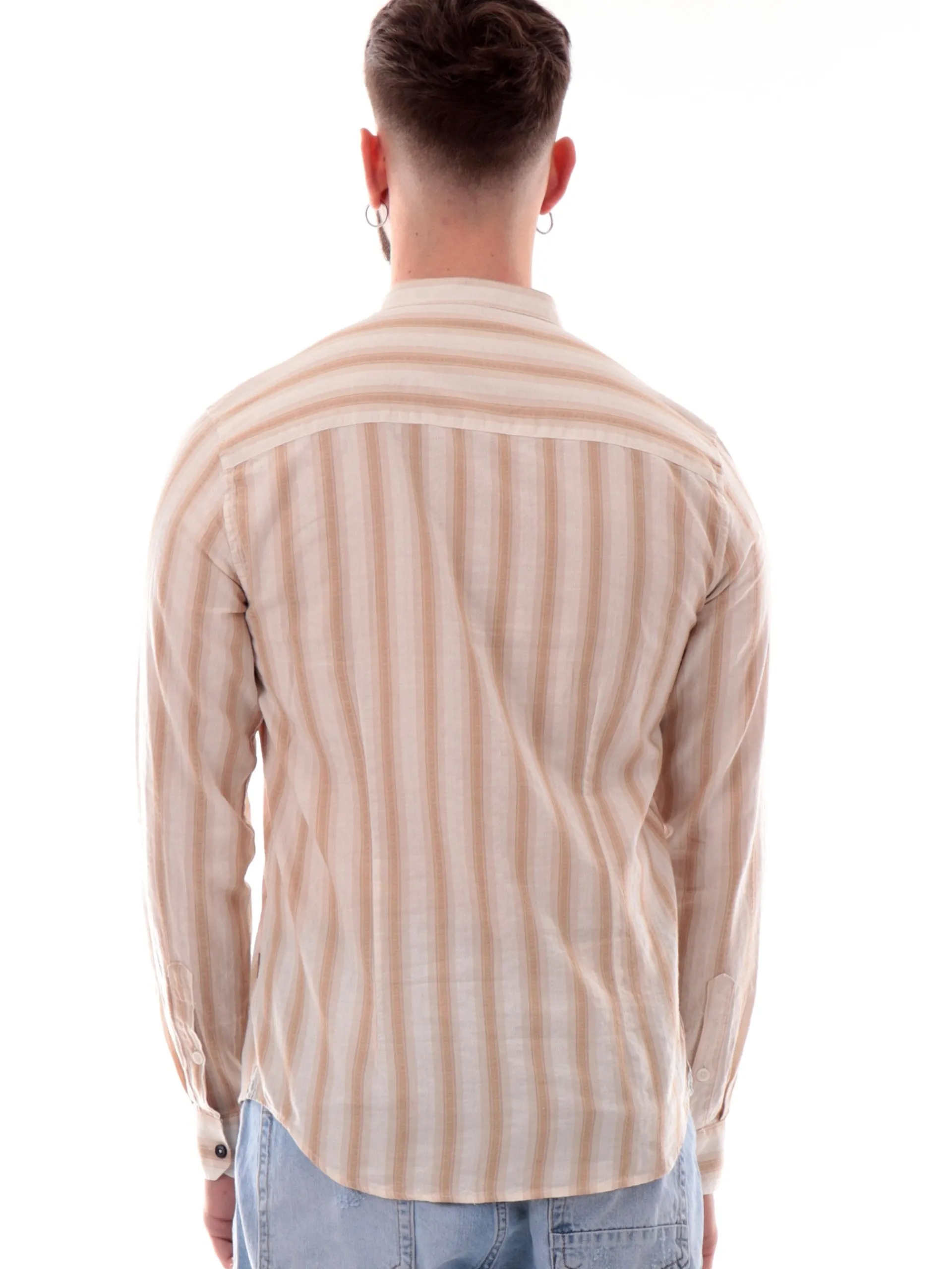 GIANNI LUPO Camicie*Camicia a righe marroni da uomo coreana GL113DA