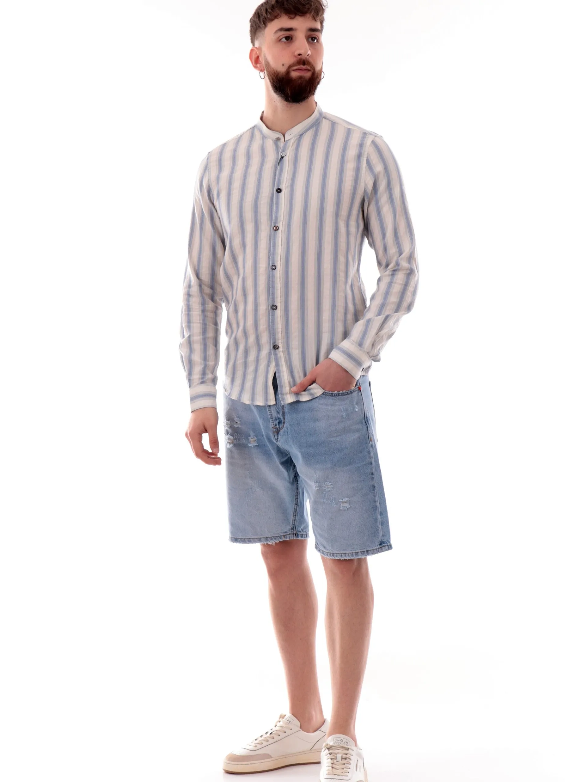 GIANNI LUPO Camicie*Camicia a righe blu da uomo coreana GL113DA