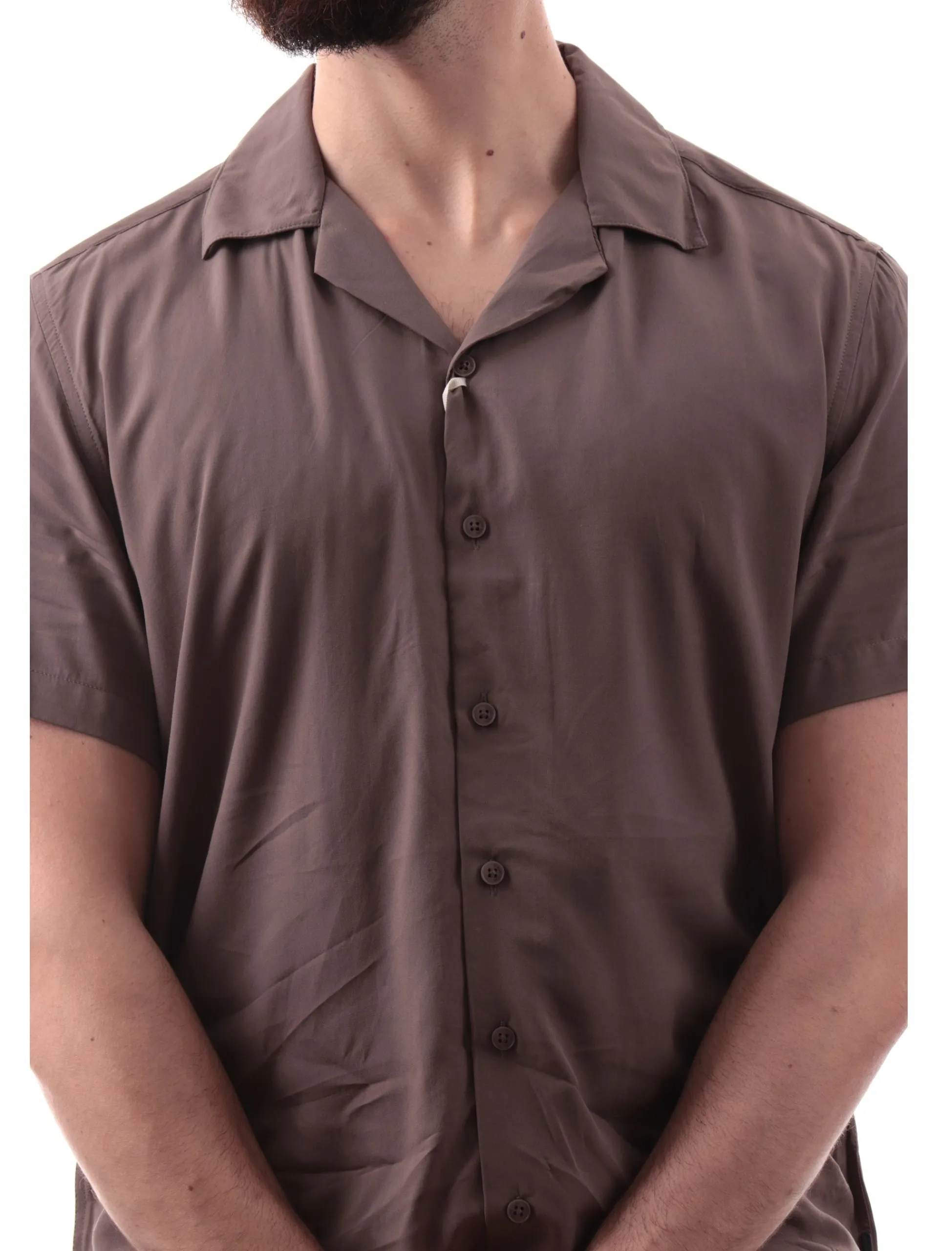 GIANNI LUPO Camicie*Camicia Hawaiana marrone da uomo scollo a V GL7678SS25