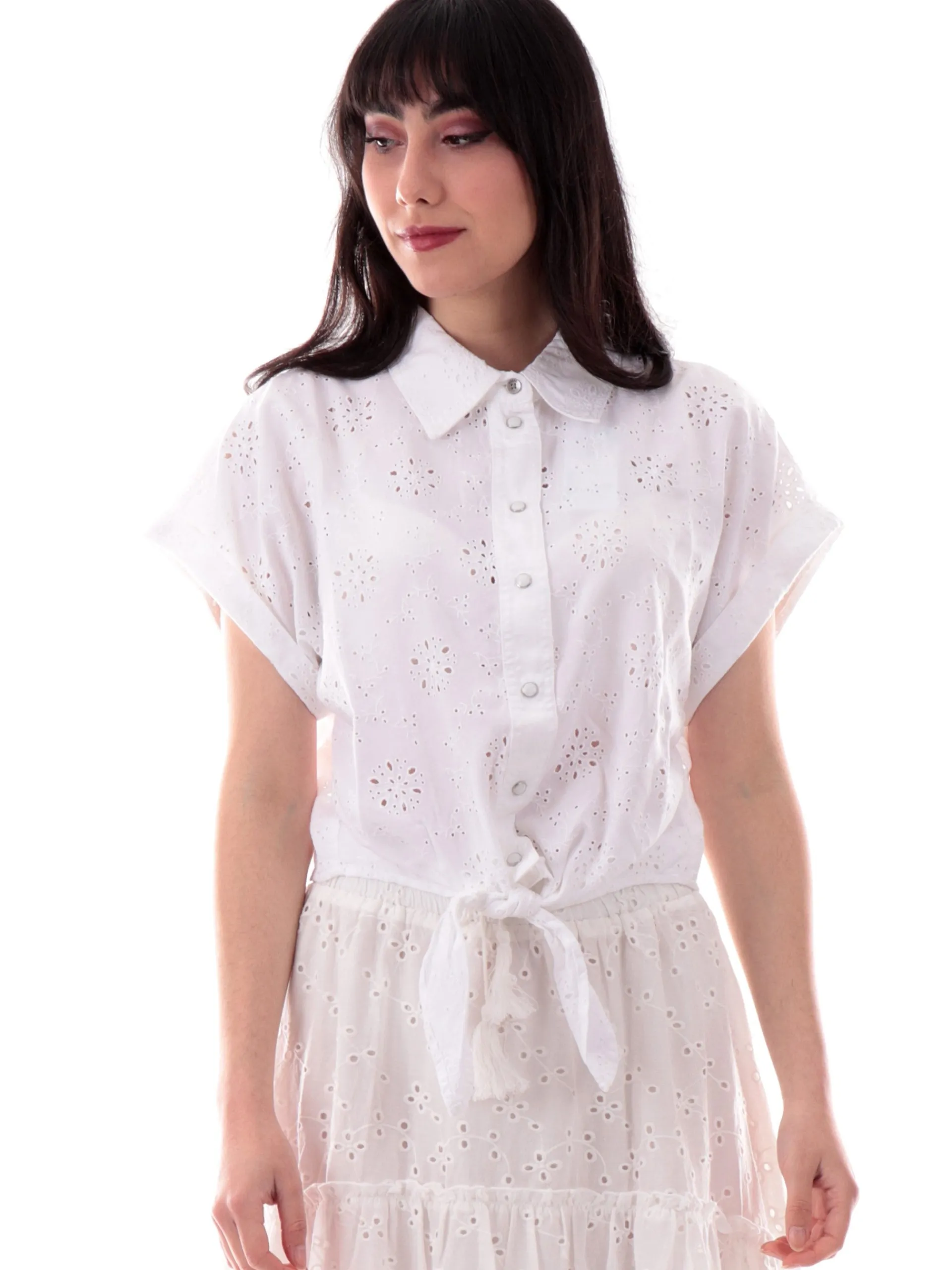 GUESS Top & Camicie*Camicia bianca da donna macrame sangallo con nodo Brigitte W5GH34WG822