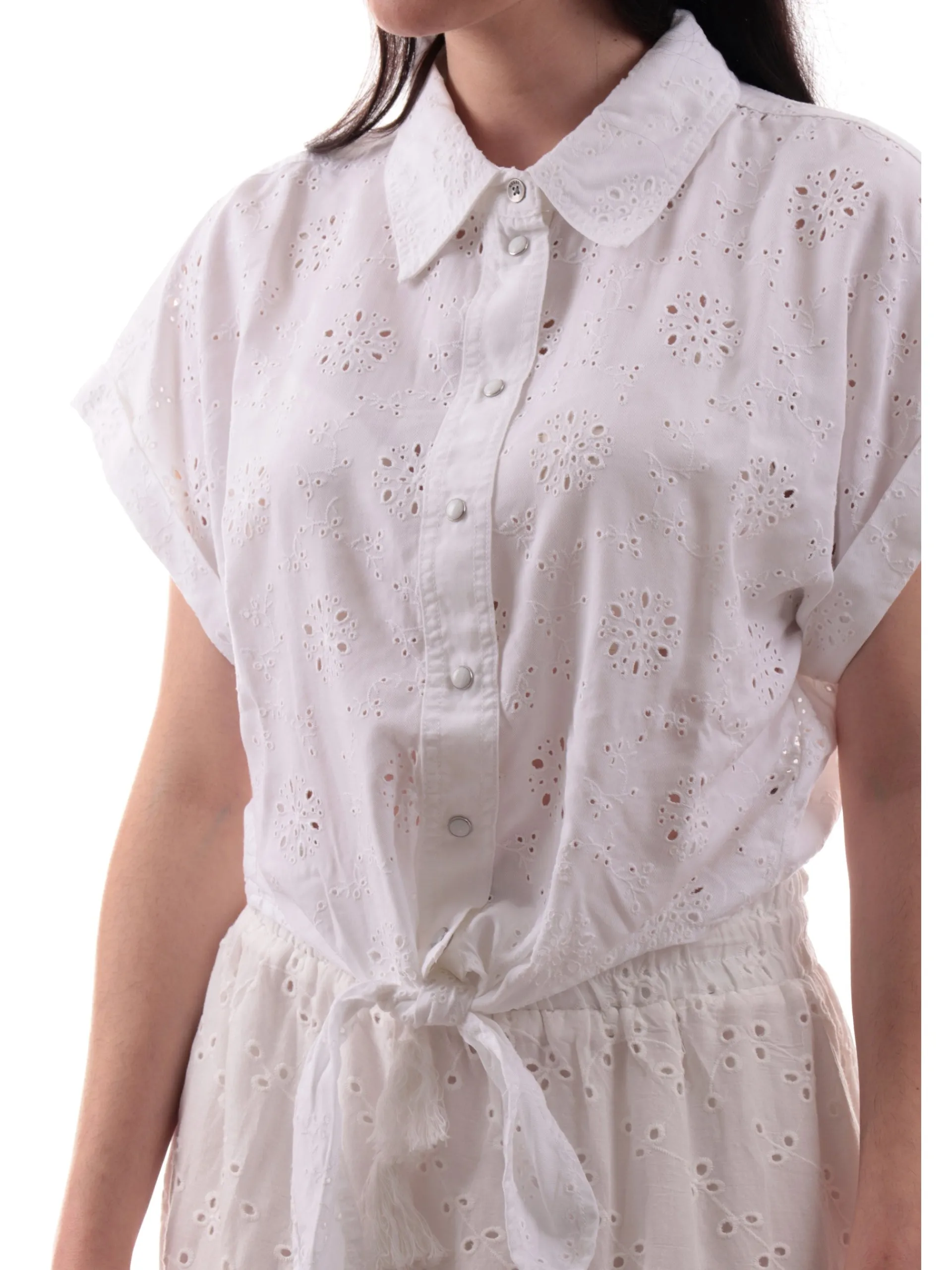 GUESS Top & Camicie*Camicia bianca da donna macrame sangallo con nodo Brigitte W5GH34WG822