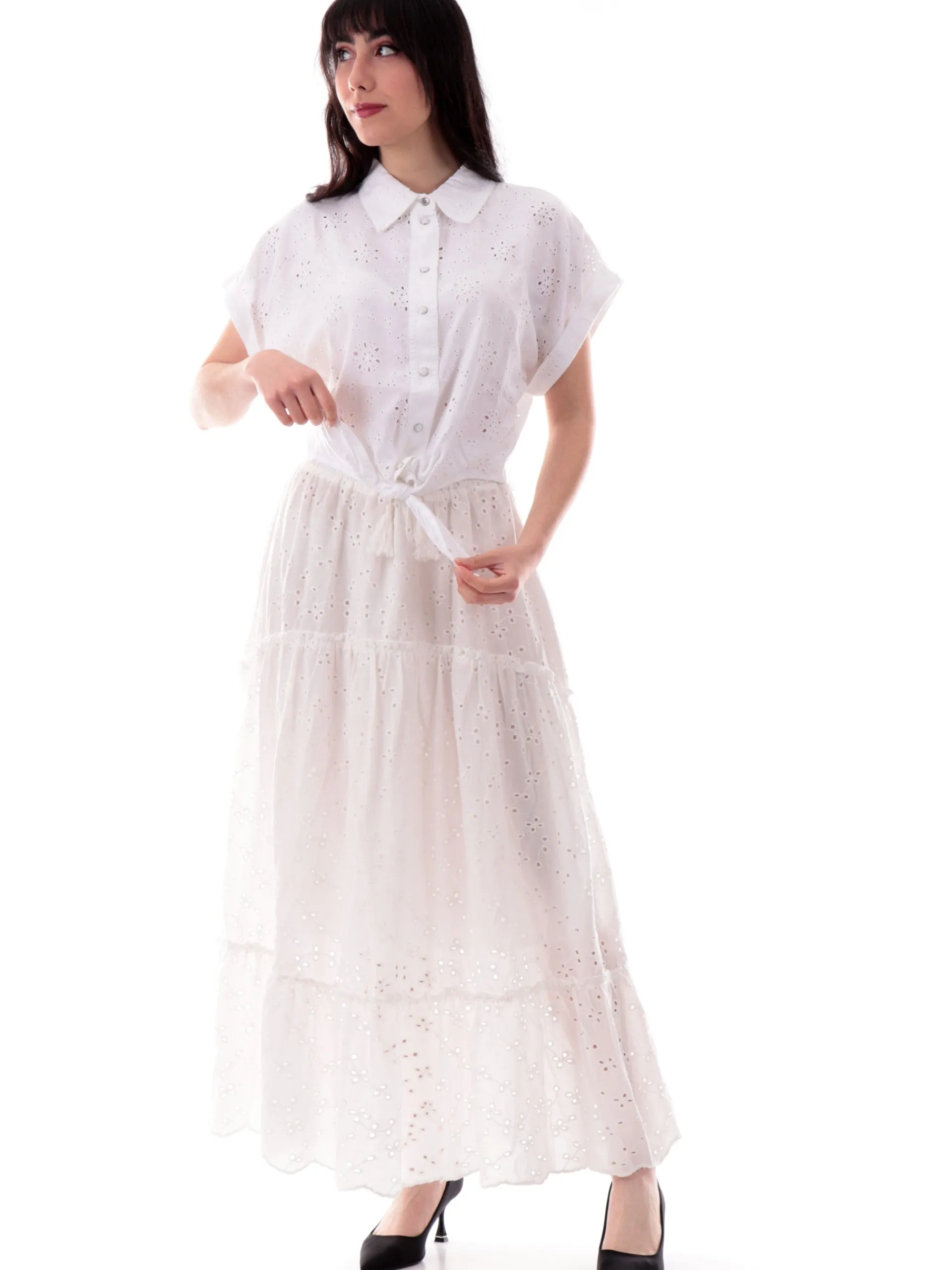 GUESS Top & Camicie*Camicia bianca da donna macrame sangallo con nodo Brigitte W5GH34WG822