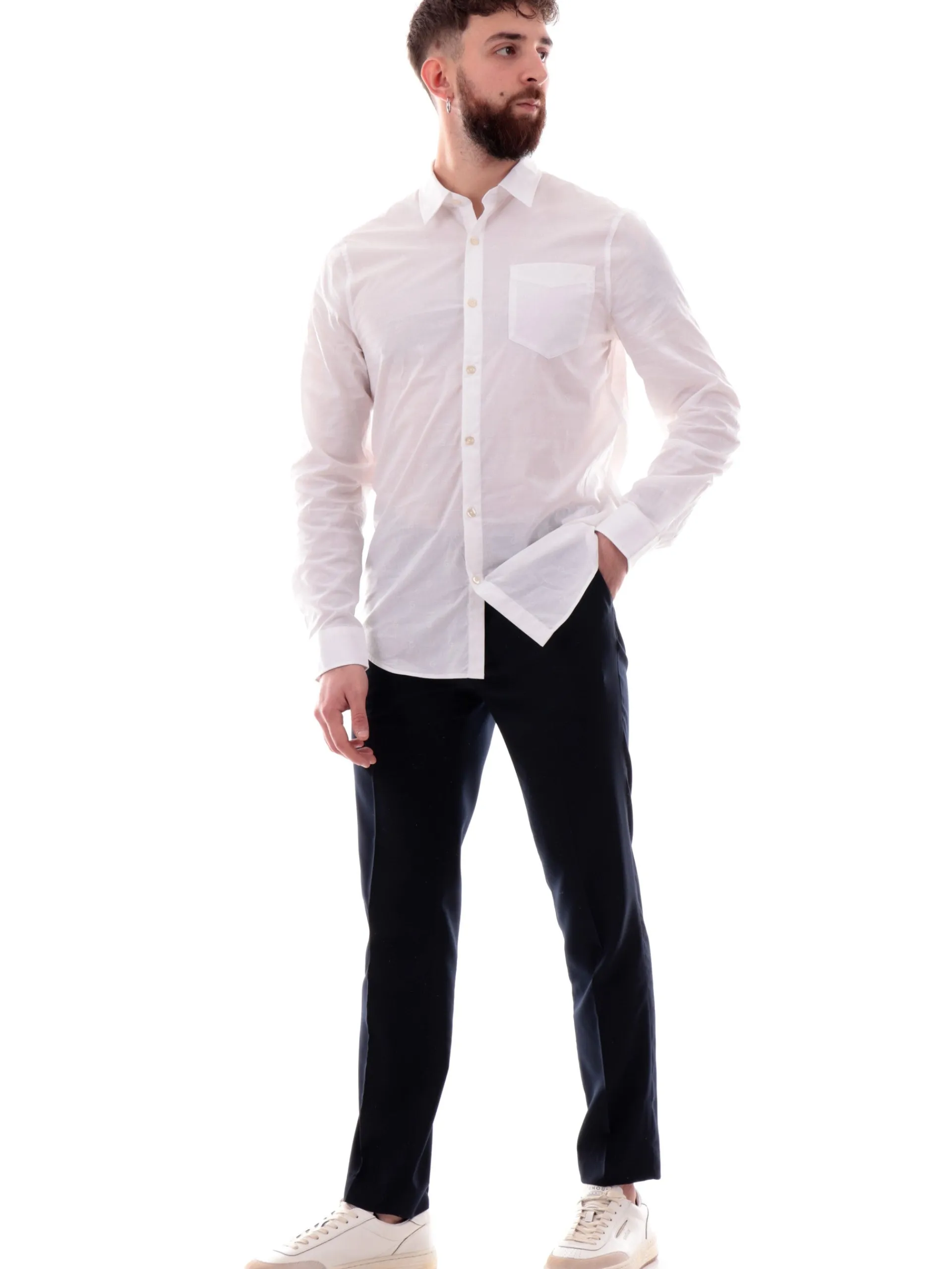 GUESS Camicie*Camicia bianca da uomo logo ricamato all over Collins M5RH05WFXX1