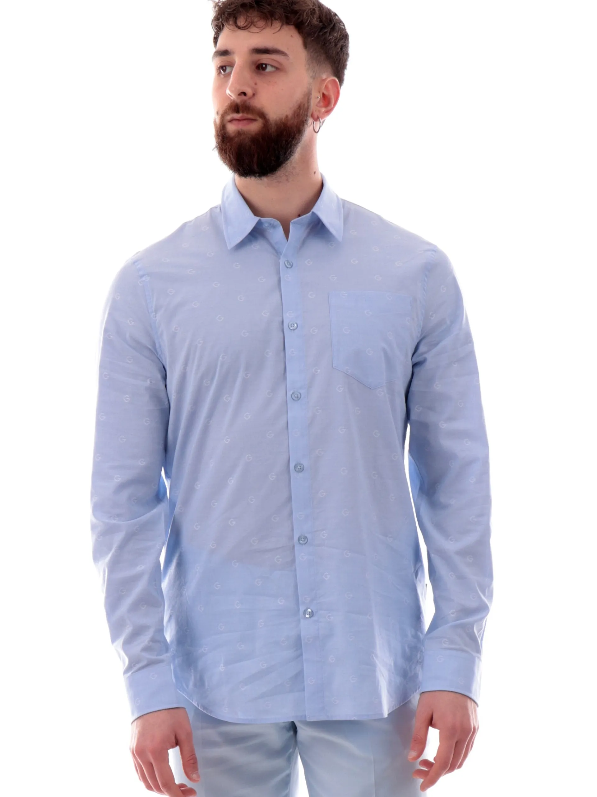 GUESS Camicie*Camicia celeste da uomo logo ricamato all over Collins M5RH05WFXX1