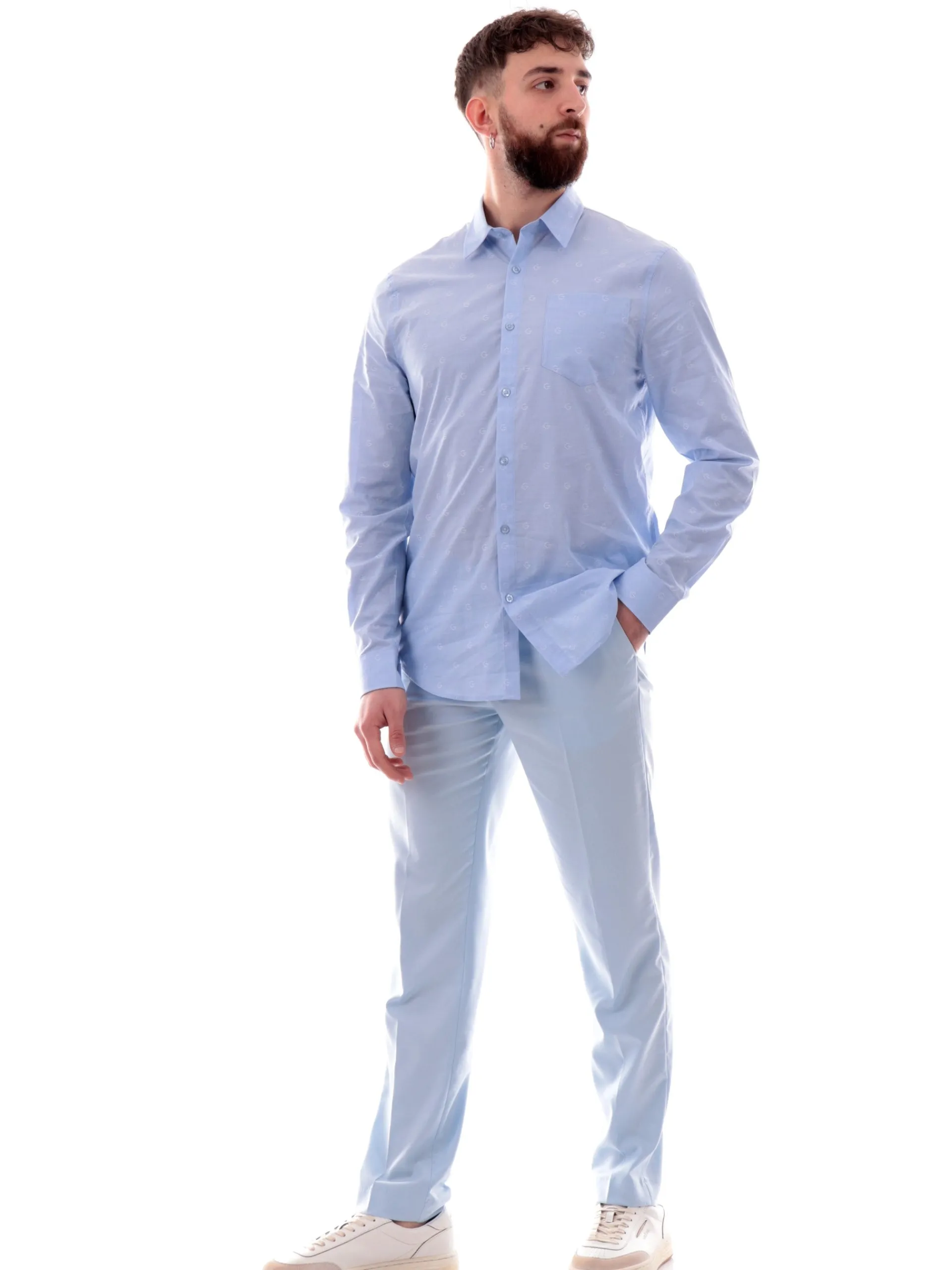 GUESS Camicie*Camicia celeste da uomo logo ricamato all over Collins M5RH05WFXX1