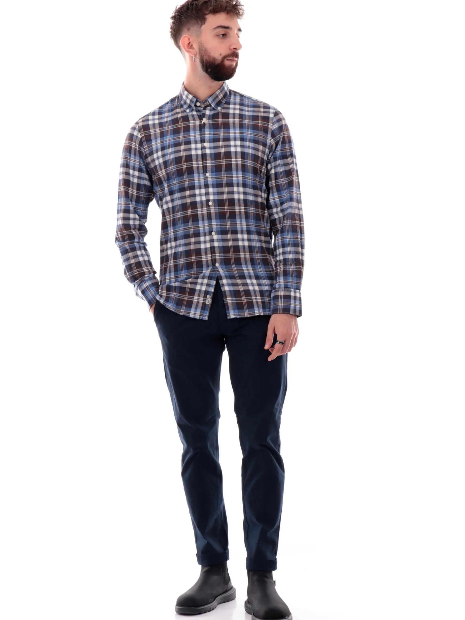 IMPURE Camicie*Camicia a quadri da uomo blu e marrone