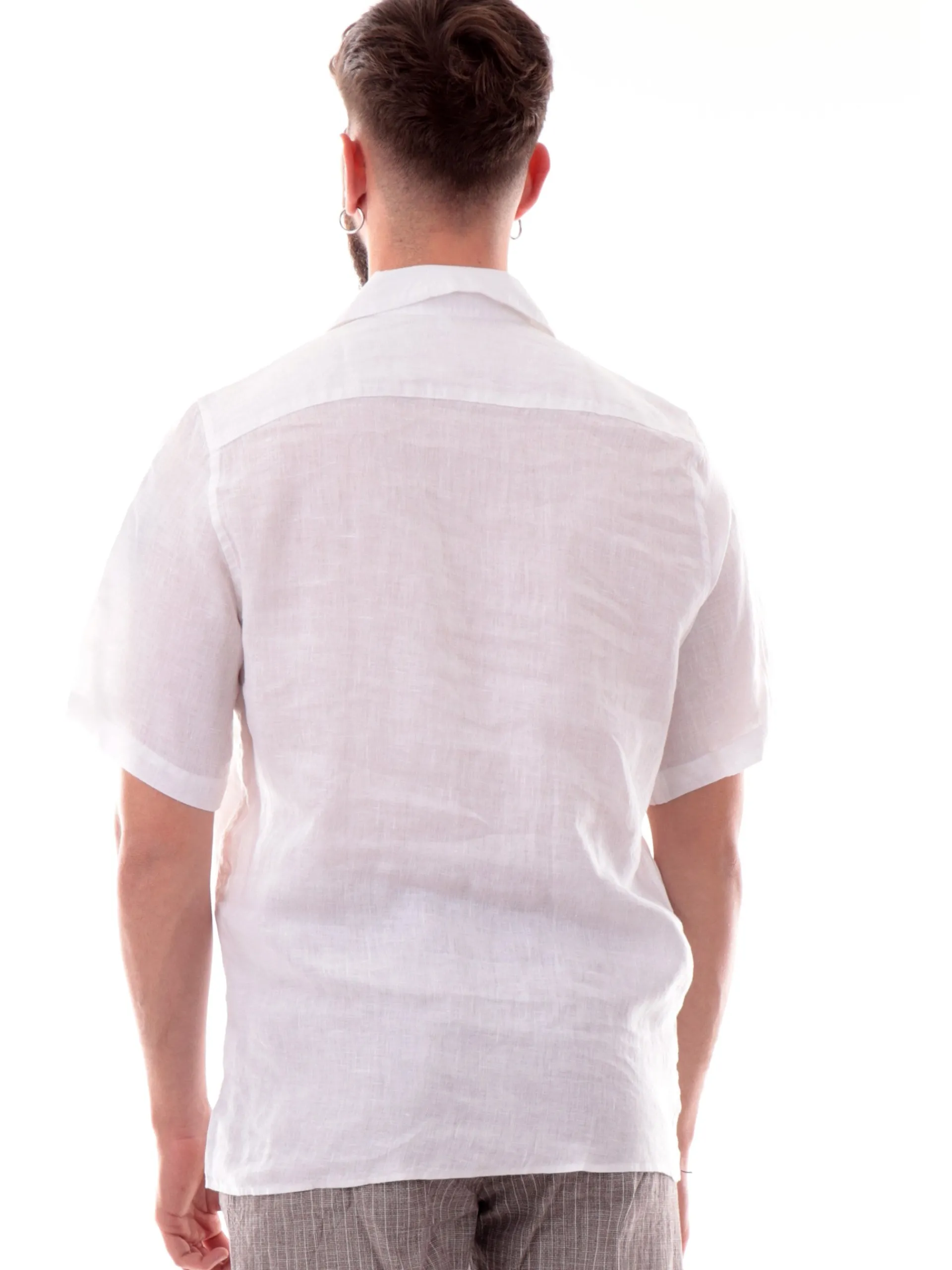 IMPURE Camicie*Camicia Bowling bianca da uomo scollo a V in lino WILL
