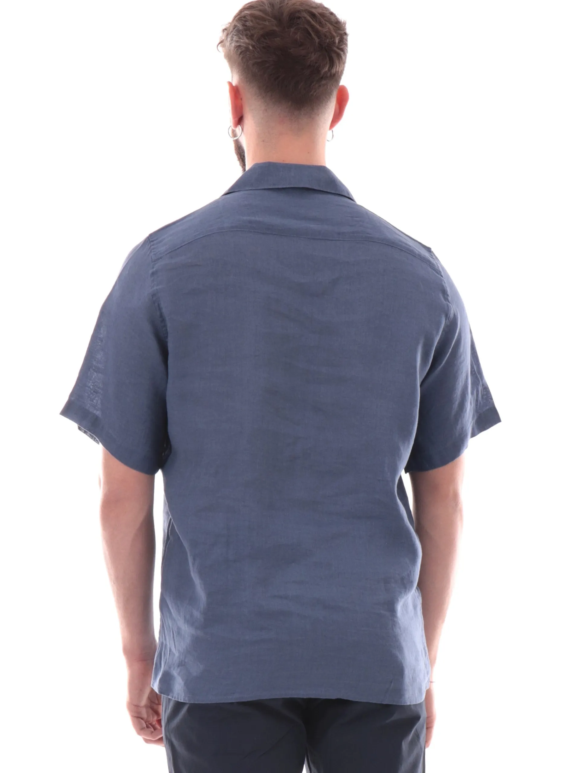 IMPURE Camicie*Camicia Bowling blu da uomo scollo a V in lino WILL