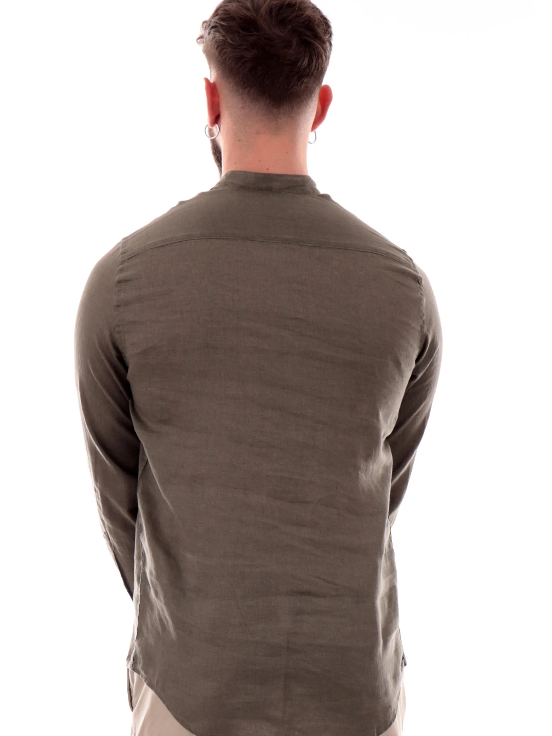 IMPURE Camicie*Camicia coreana verde da uomo in lino LARS