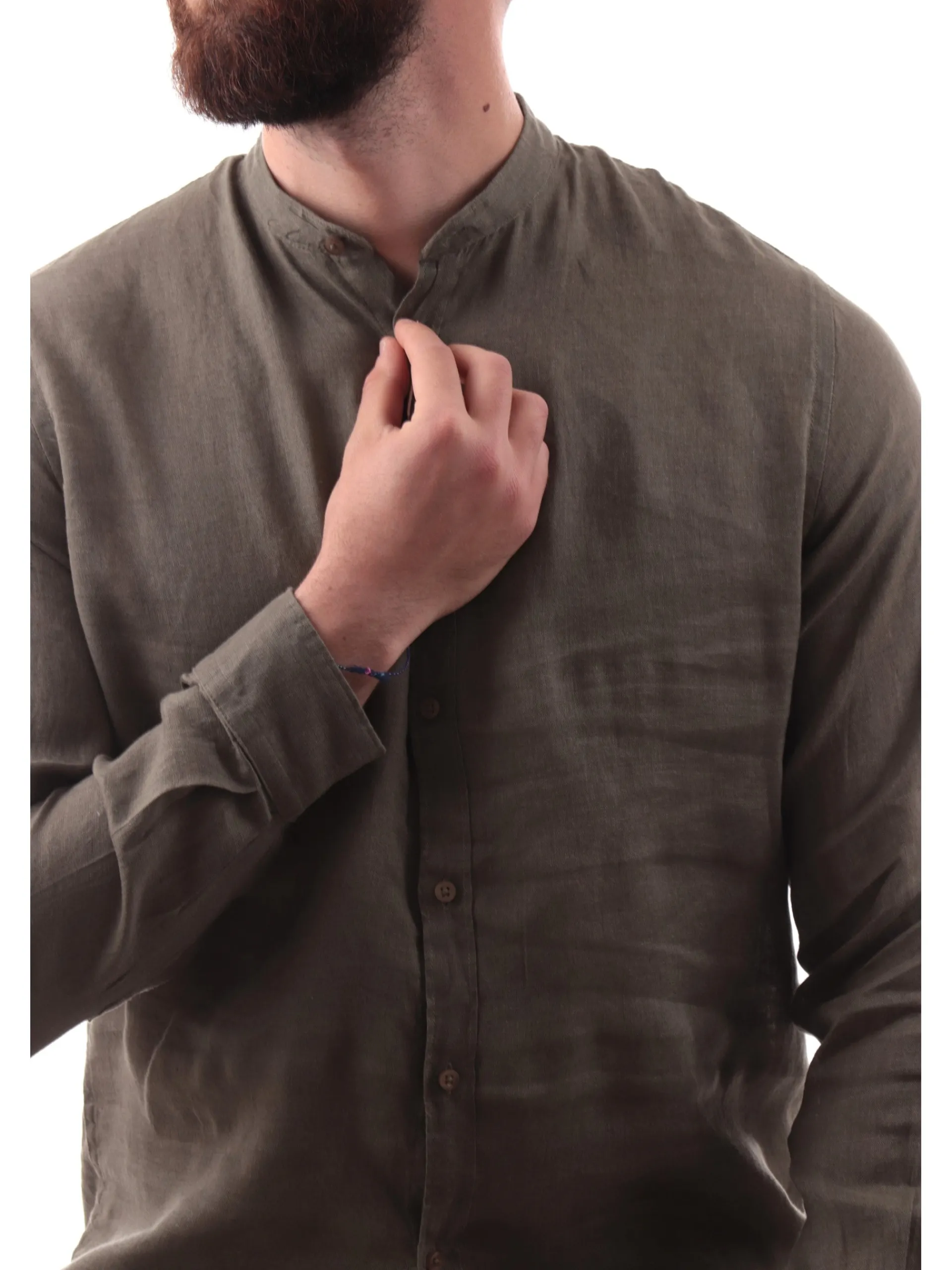 IMPURE Camicie*Camicia coreana verde da uomo in lino LARS