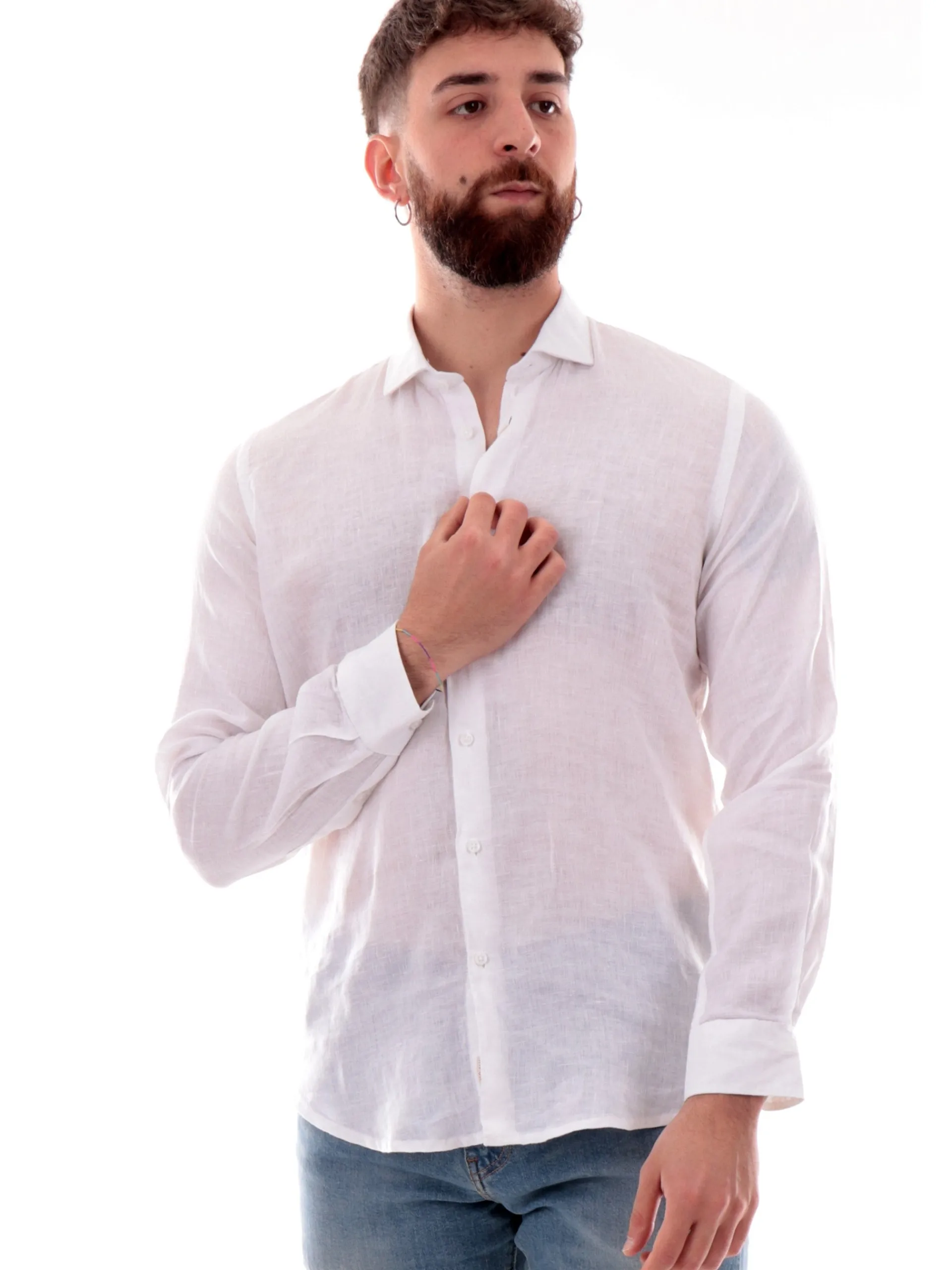 IMPURE Camicie*Camicia lino bianca da uomo colletto francese RILEY