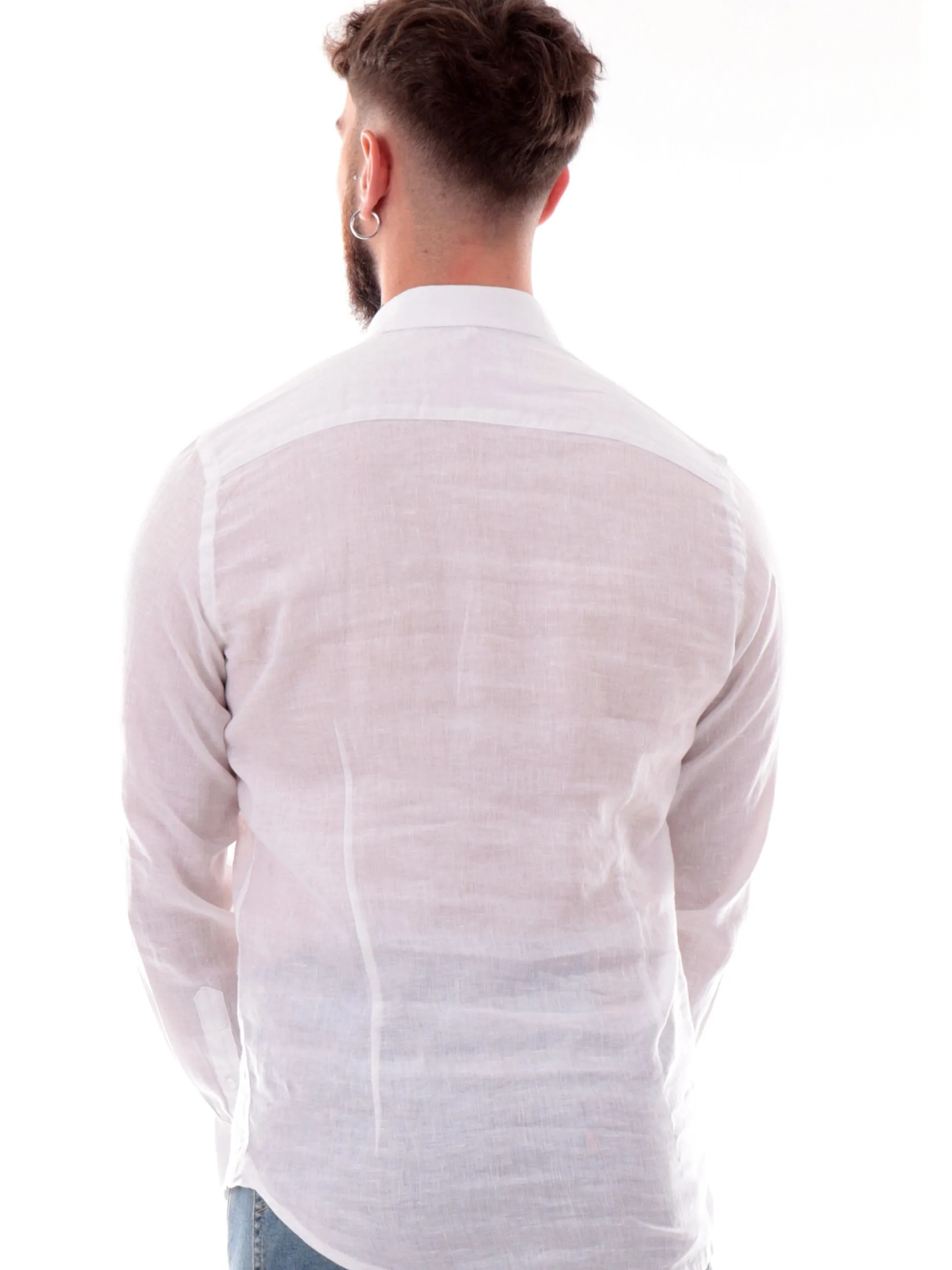 IMPURE Camicie*Camicia lino bianca da uomo colletto francese RILEY