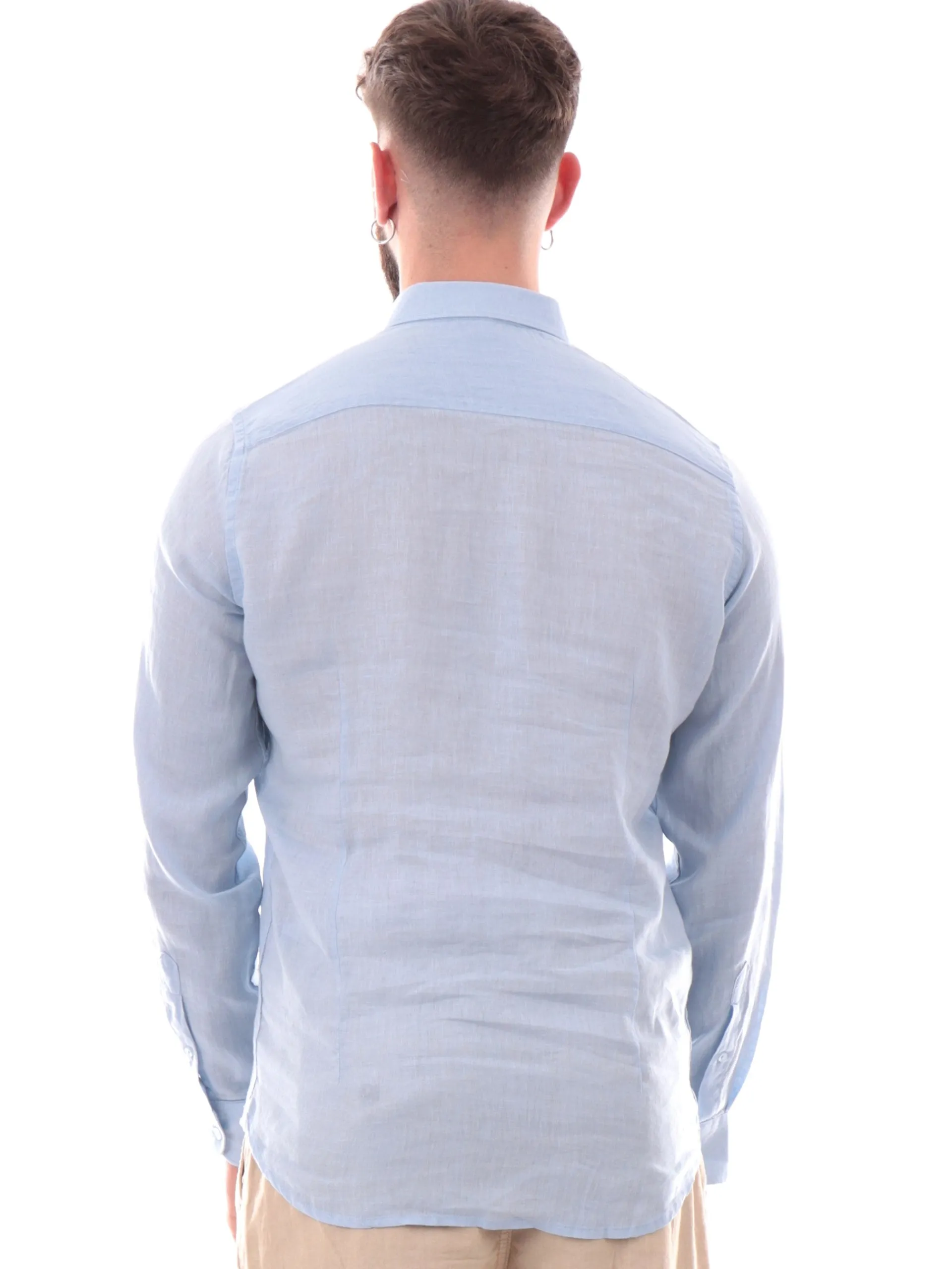IMPURE Camicie*Camicia lino celeste da uomo colletto francese RILEY