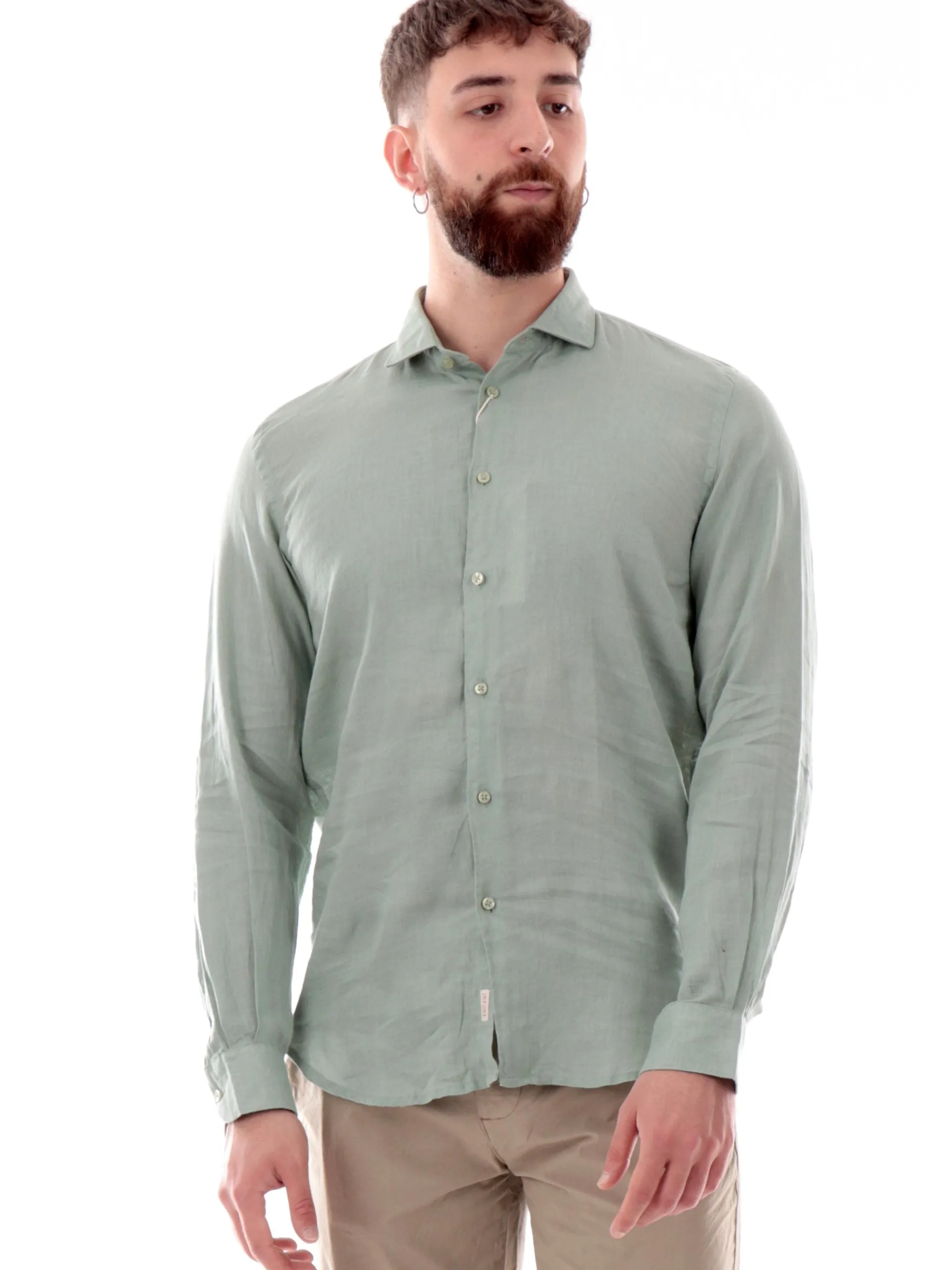 IMPURE Camicie*Camicia lino verde da uomo colletto francese RILEY