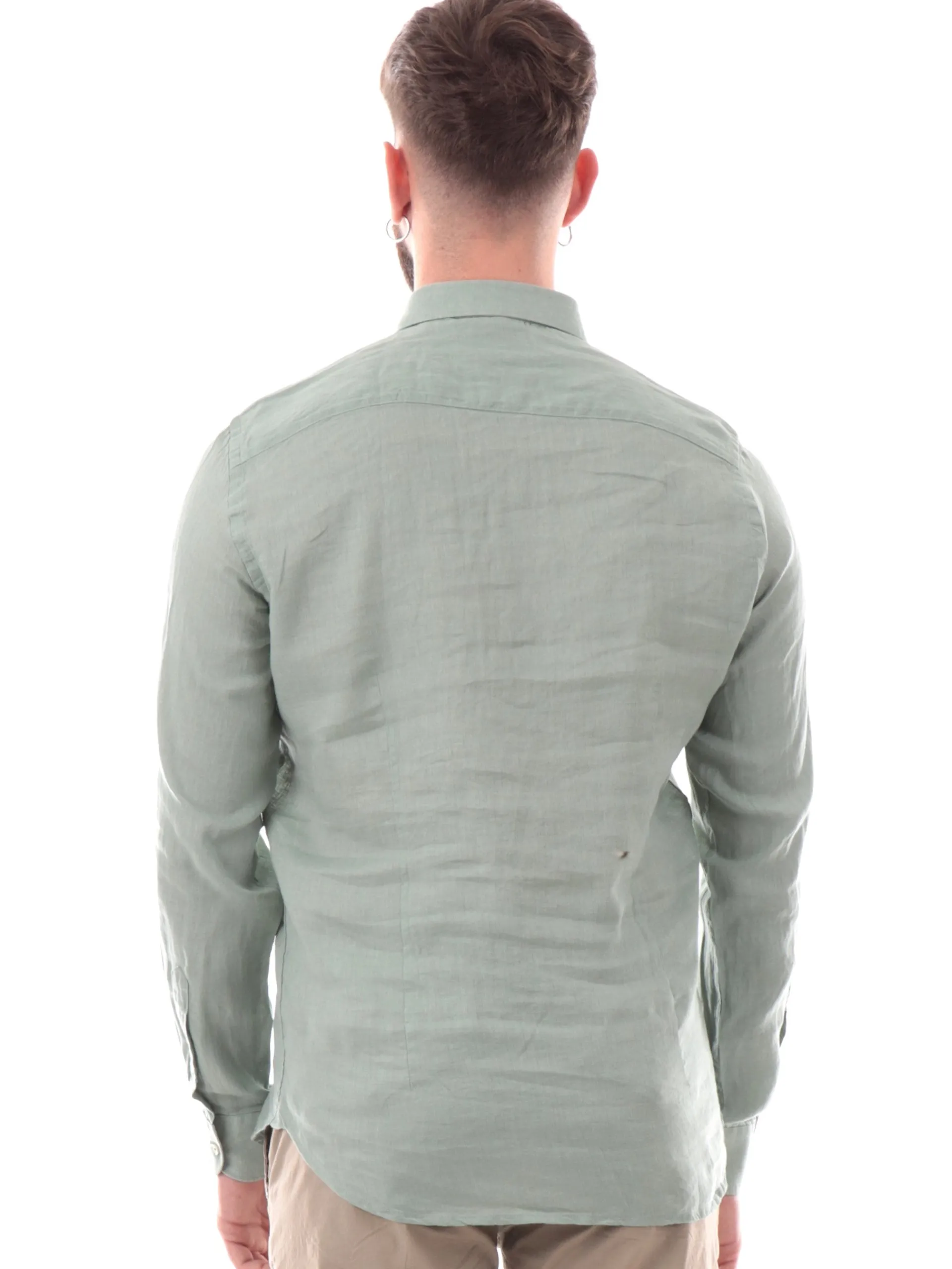 IMPURE Camicie*Camicia lino verde da uomo colletto francese RILEY
