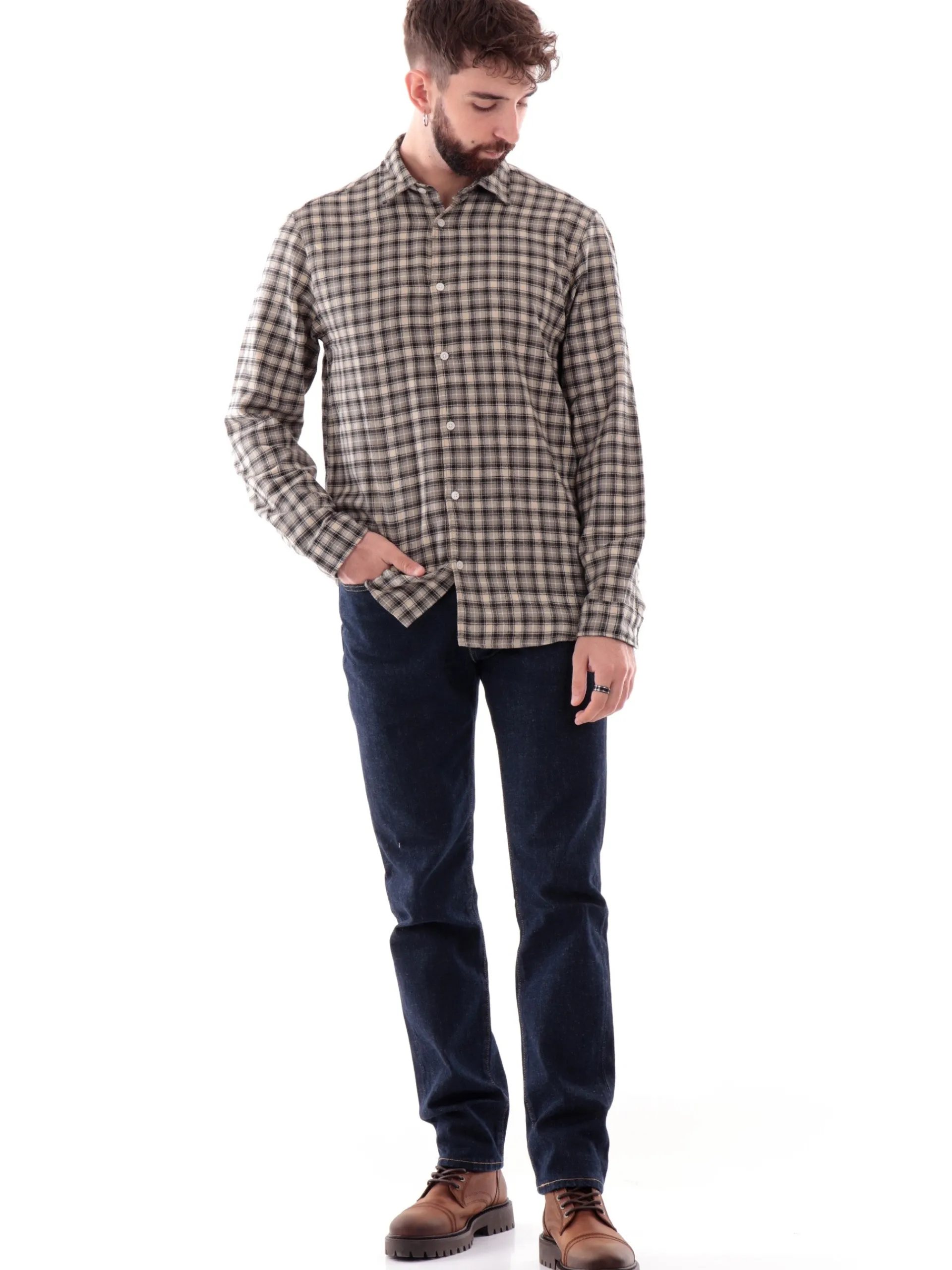 JACK&JONES Camicie*Camicia Jack Jones beige in flanella da uomo a quadri 12260776