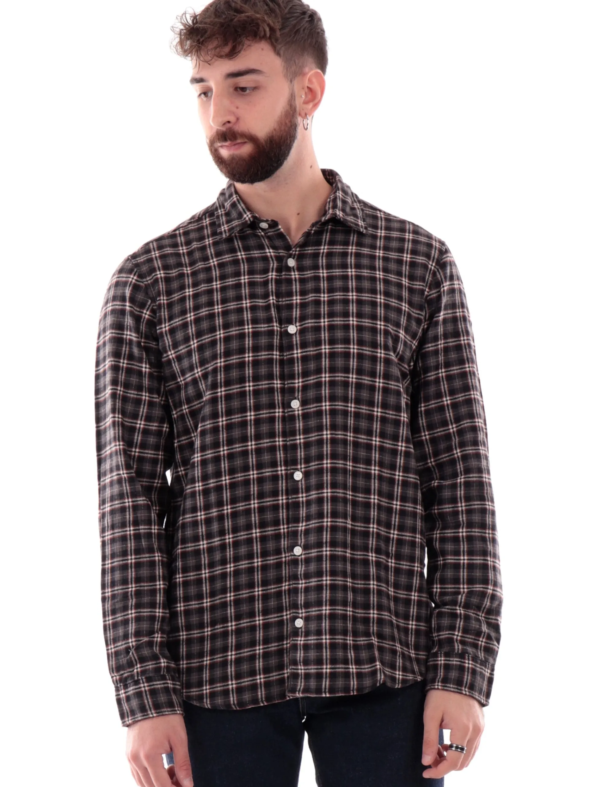 JACK&JONES Camicie*Camicia Jack Jones nera in flanella da uomo a quadri 12260776