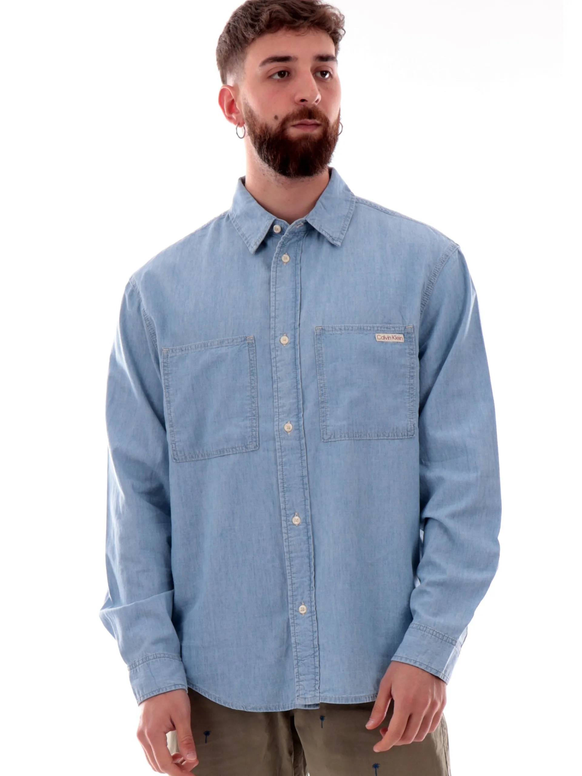 CALVIN KLEIN Camicie*Camicia jeans da uomo Easy Chambray J30J326559