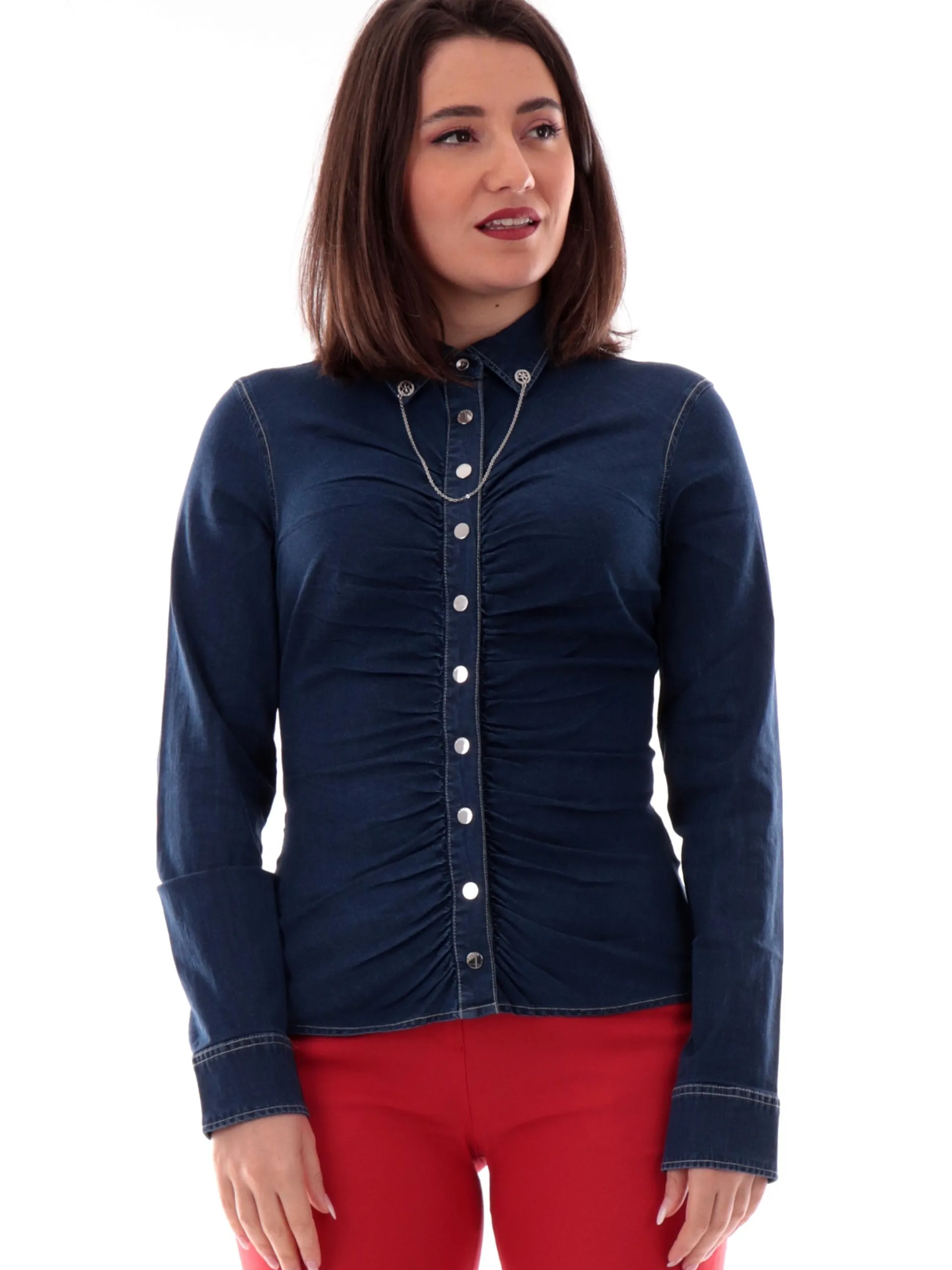 GUESS Top & Camicie*Camicia Jeans da donna arricciata con spilla gioiello catenina Alisha W5RH69D5HJ1