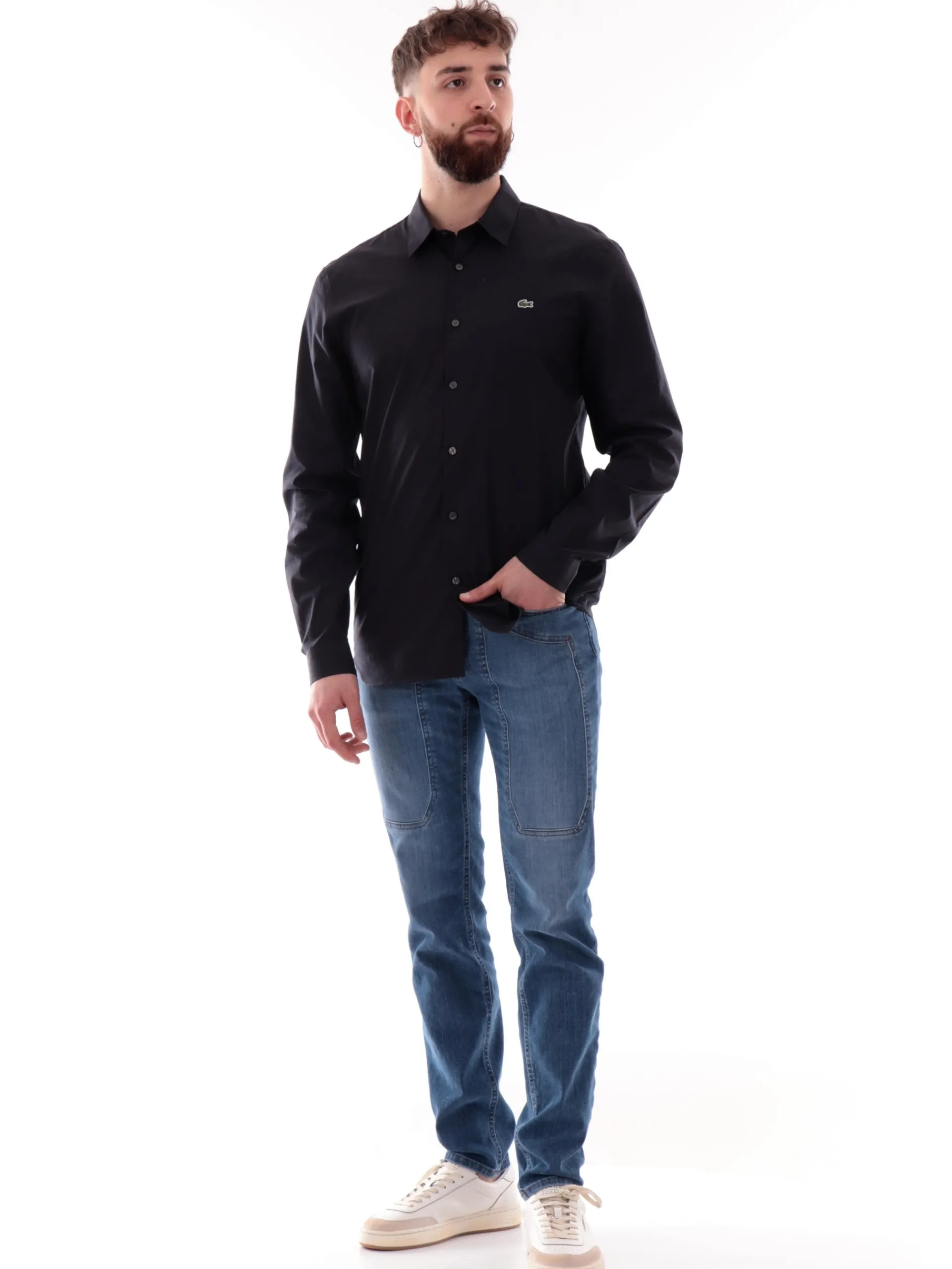 LACOSTE Camicie*Camicia blu da uomo maniche lunghe 100% cotone CH5620