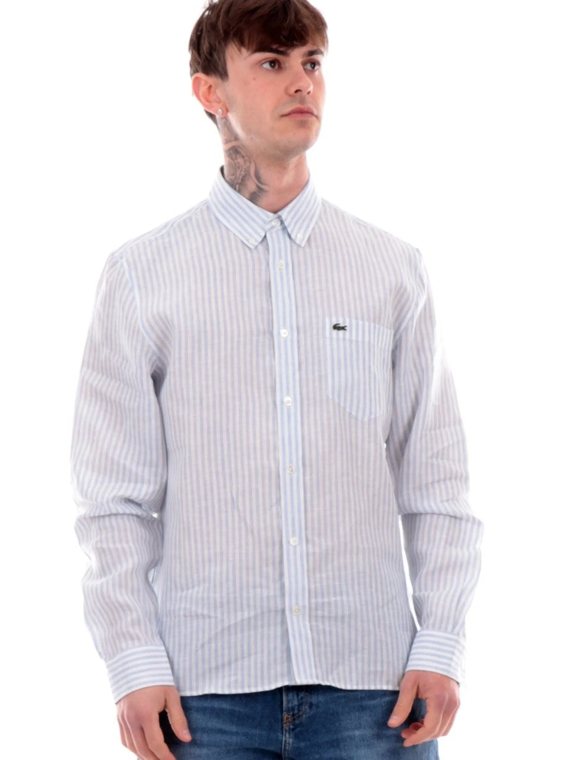LACOSTE Camicie*Camicia celeste da uomo a righe CH6985