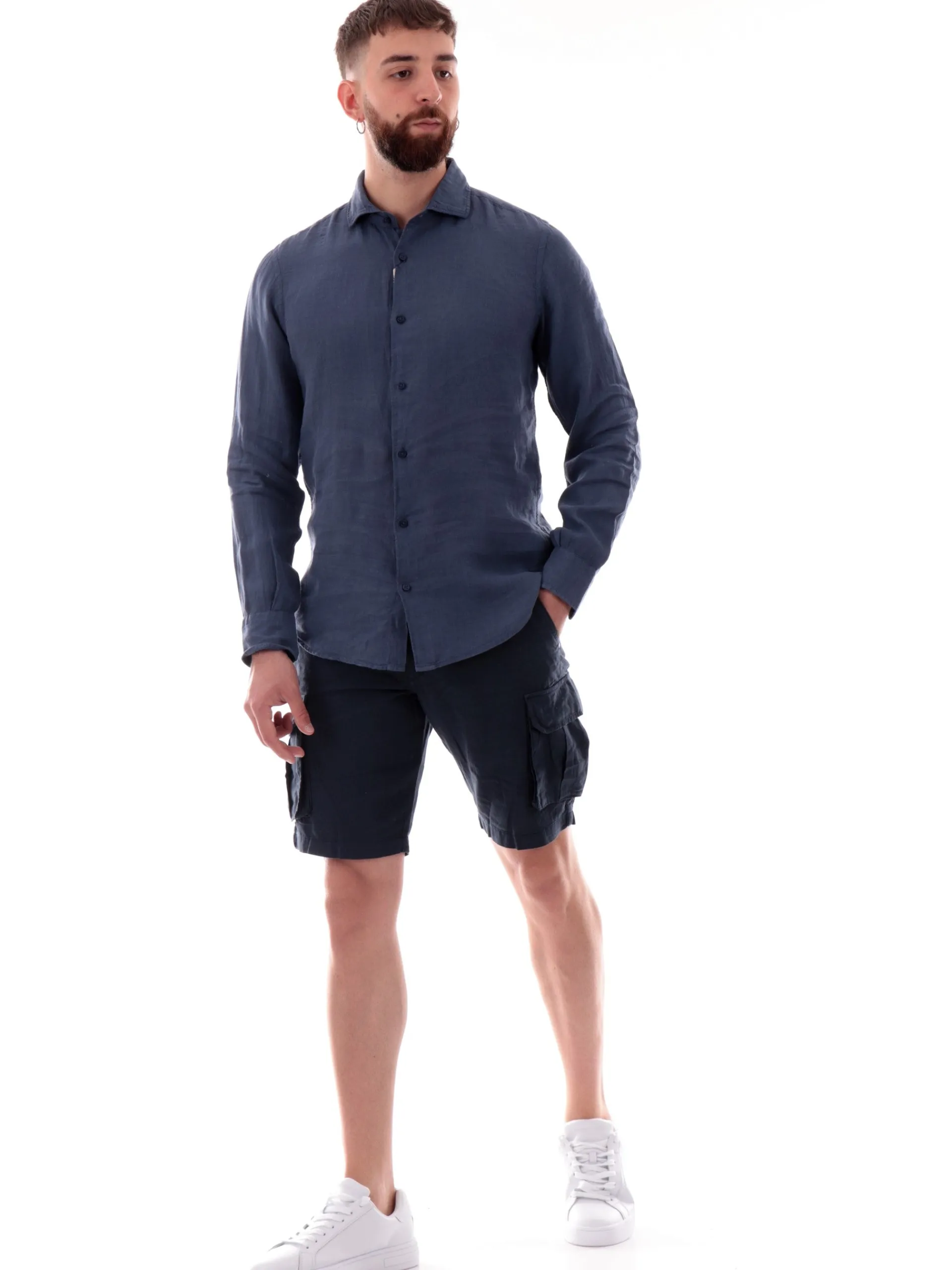 MANIFATTURA BORGHESE Camicie*Camicia Lino Borghese blu da uomo 5SCA0109LI101MD