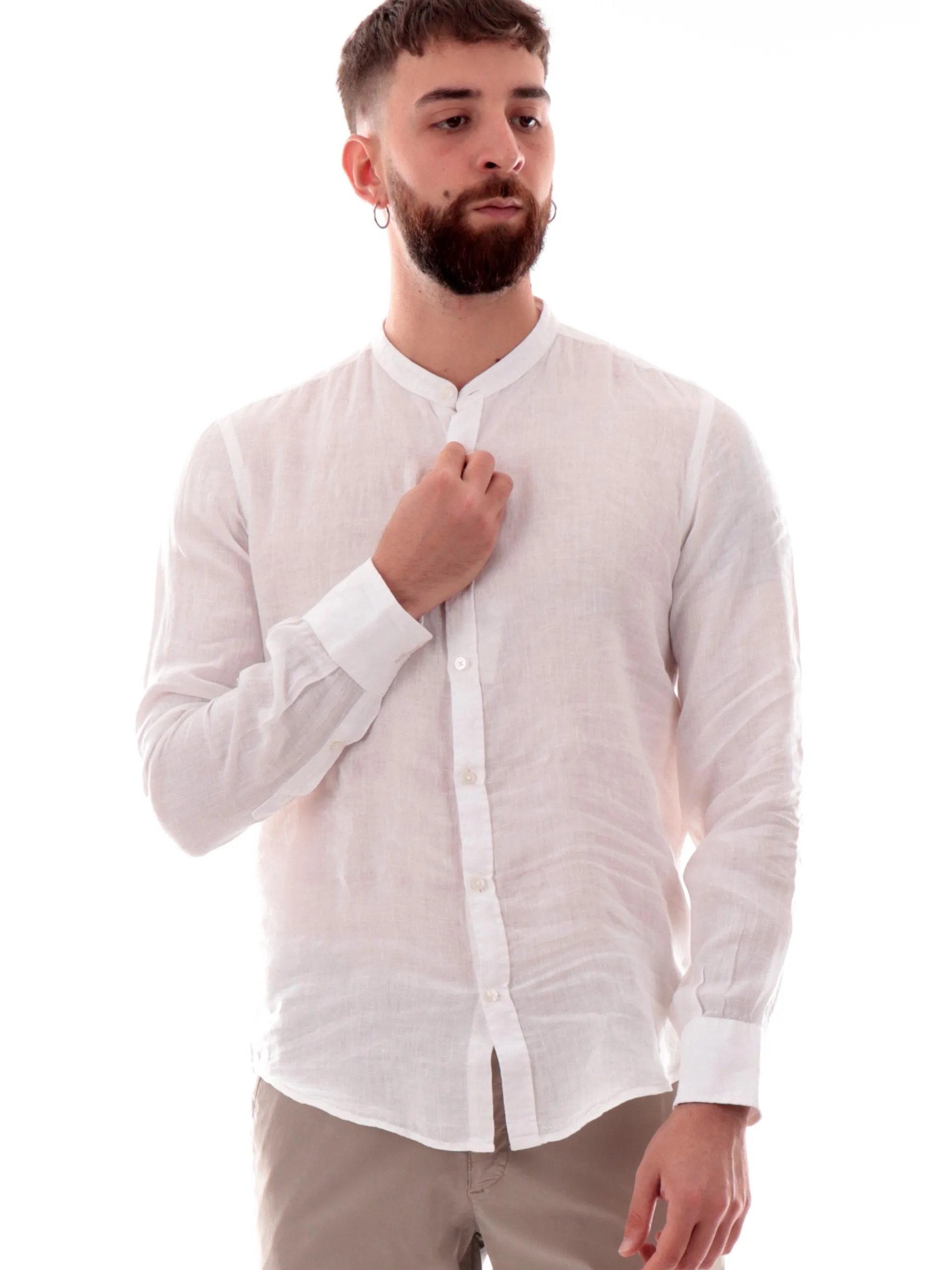 MANIFATTURA BORGHESE Camicie*Camicia lino coreana Borghese Bianca da uomo in lino 5SCA0209LI101