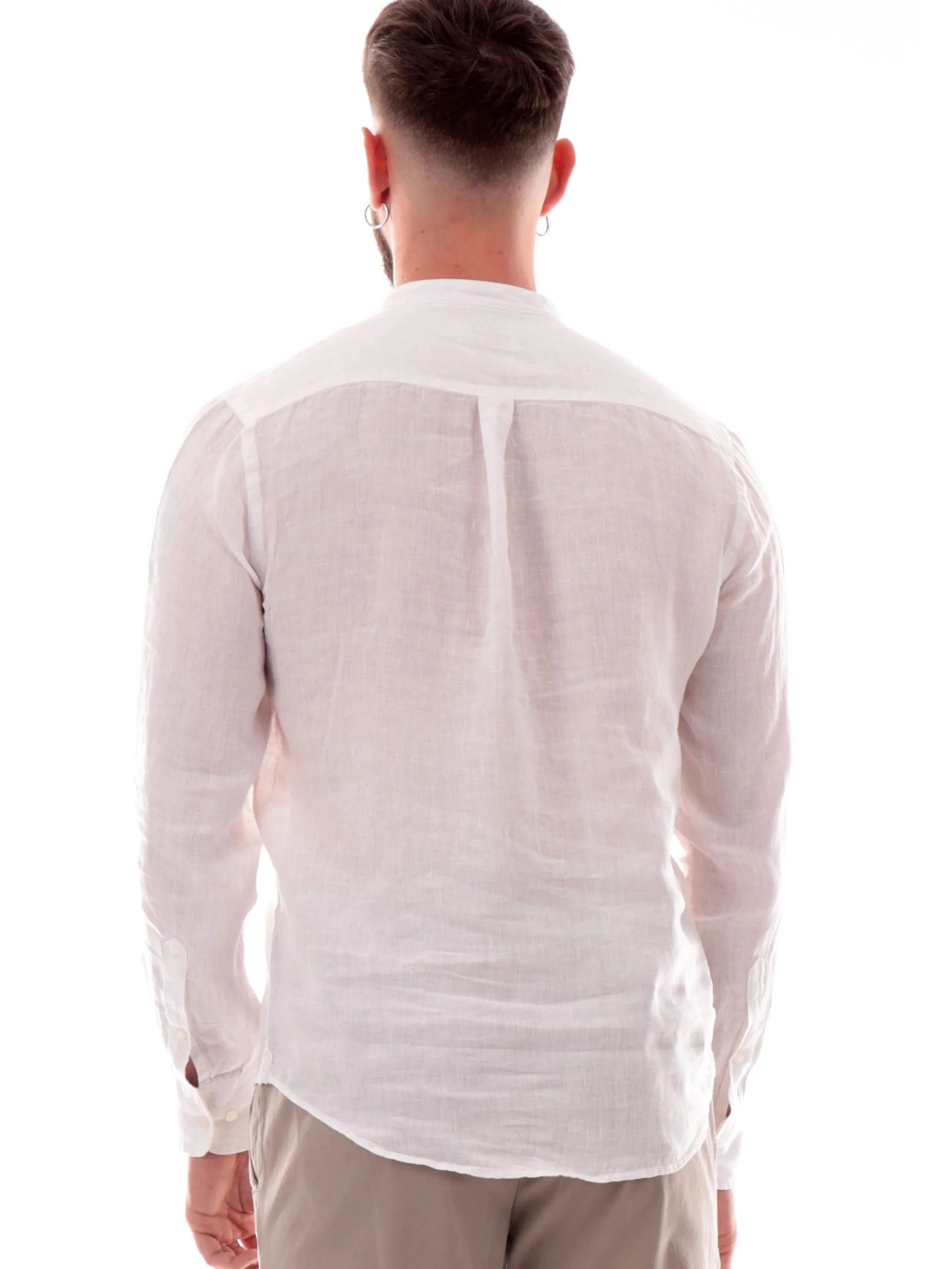 MANIFATTURA BORGHESE Camicie*Camicia lino coreana Borghese Bianca da uomo in lino 5SCA0209LI101