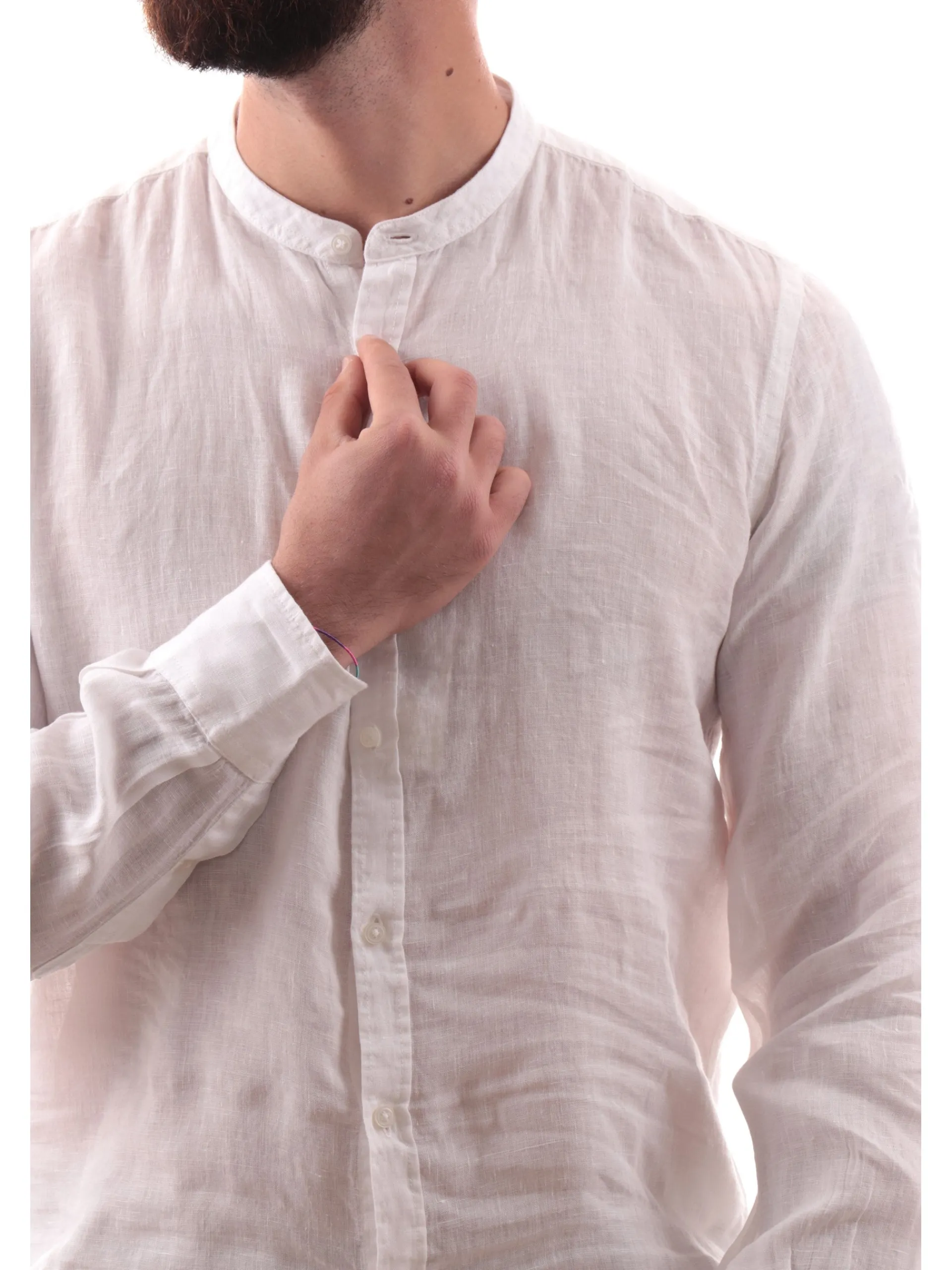 MANIFATTURA BORGHESE Camicie*Camicia lino coreana Borghese Bianca da uomo in lino 5SCA0209LI101