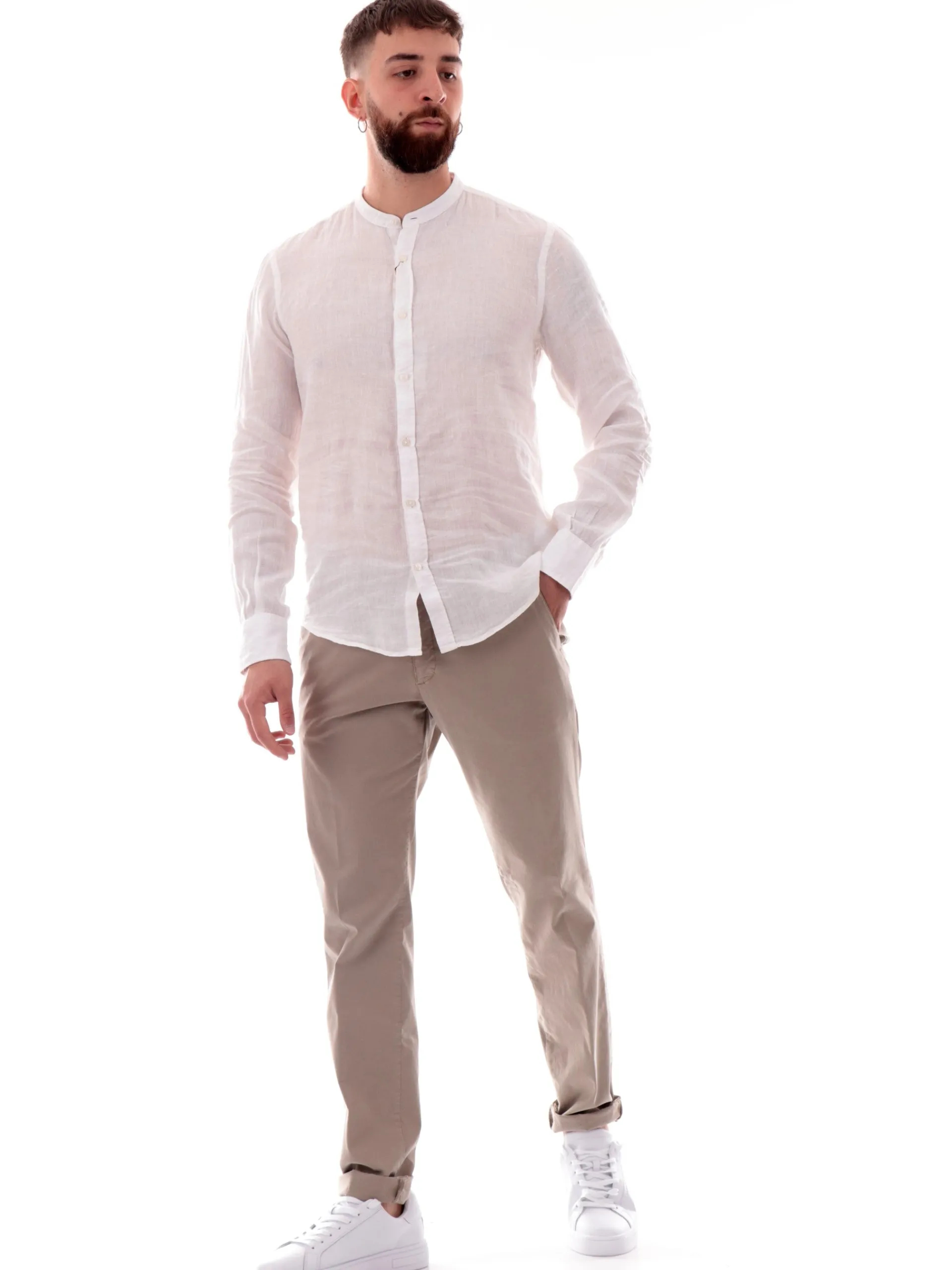 MANIFATTURA BORGHESE Camicie*Camicia lino coreana Borghese Bianca da uomo in lino 5SCA0209LI101