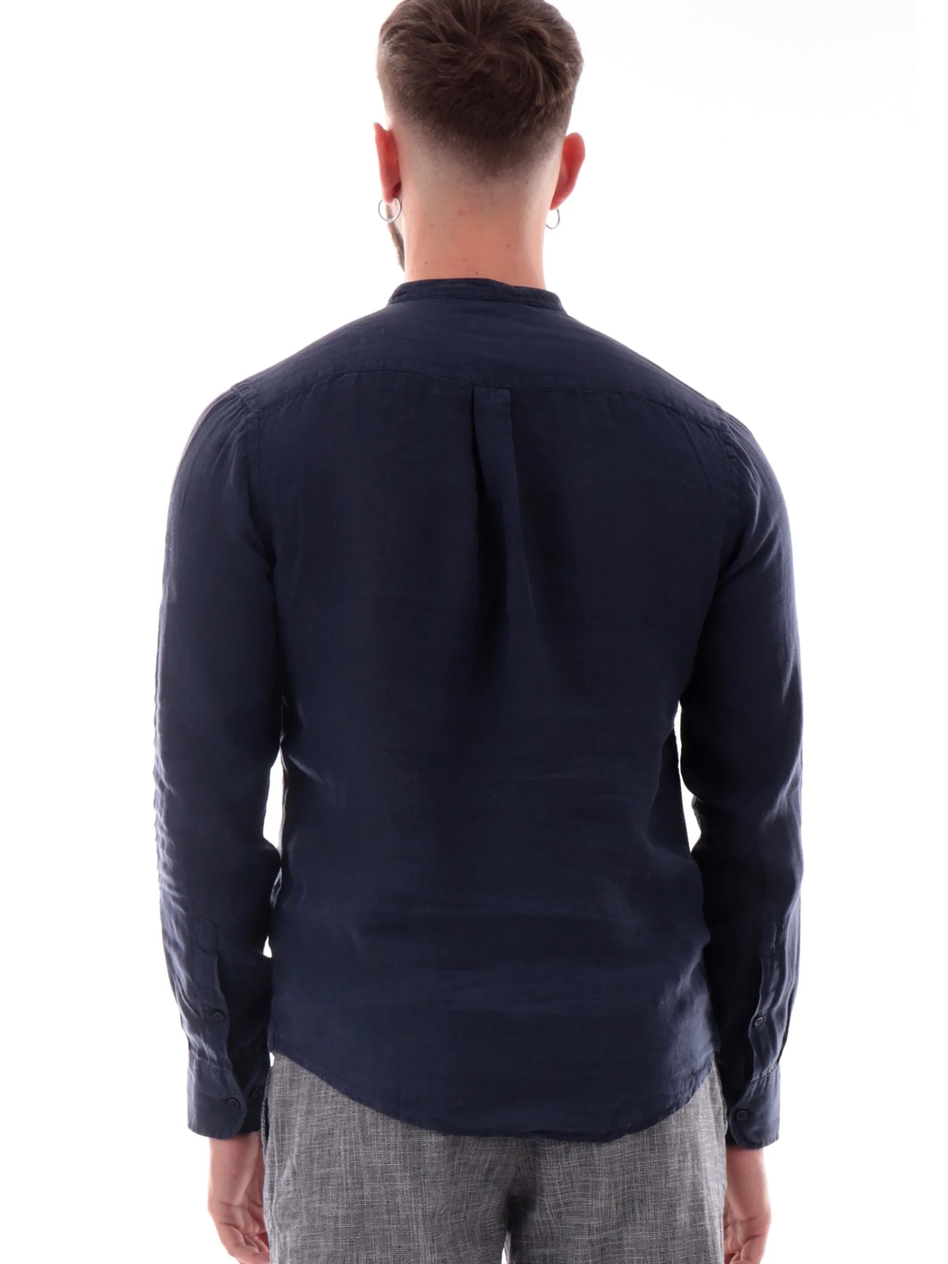 MANIFATTURA BORGHESE Camicie*Camicia lino coreana Borghese blu da uomo in lino 5SCA0209LI101