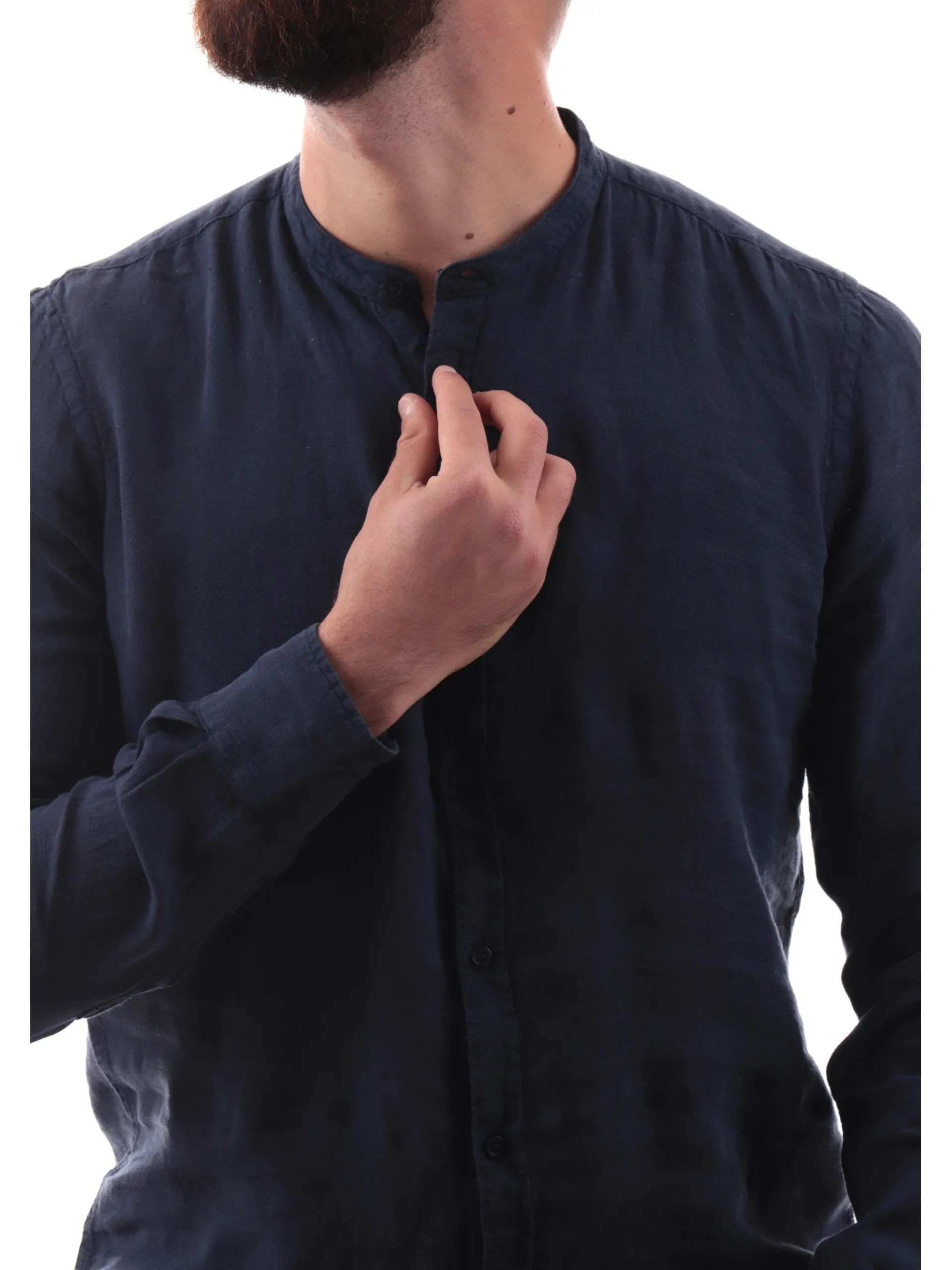 MANIFATTURA BORGHESE Camicie*Camicia lino coreana Borghese blu da uomo in lino 5SCA0209LI101