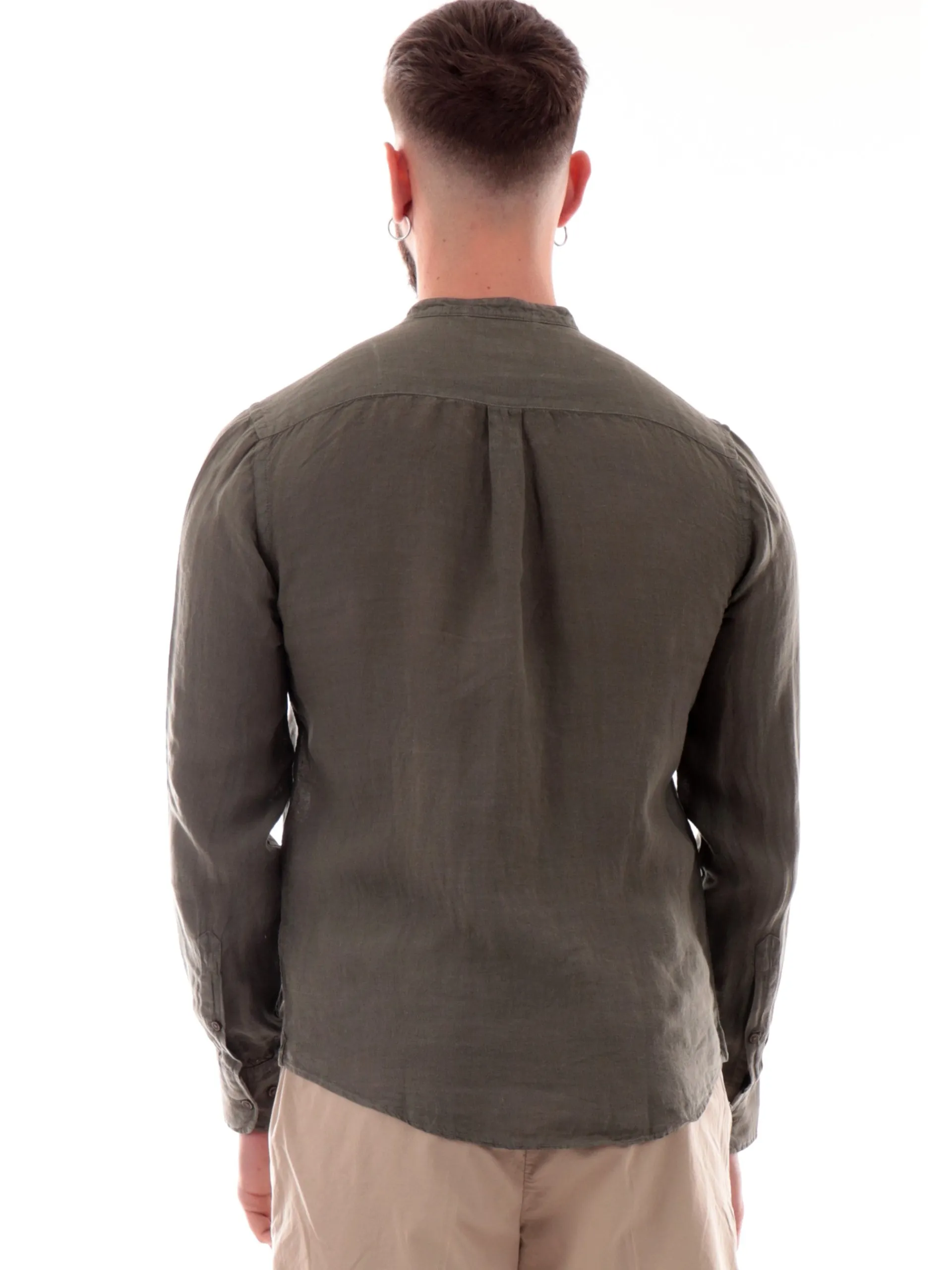 MANIFATTURA BORGHESE Camicie*Camicia lino coreana Borghese verde militare da uomo in lino 5SCA0209LI101