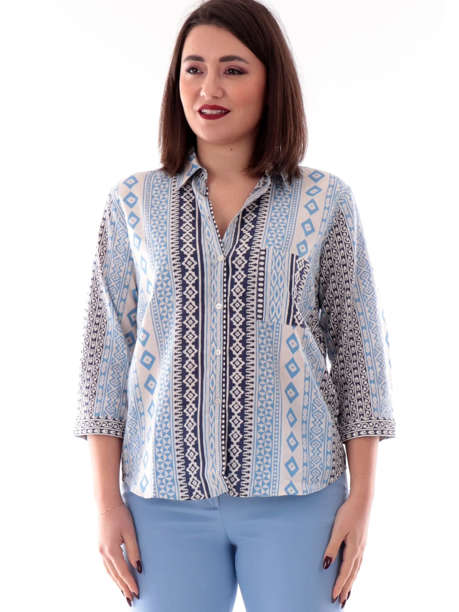 EMME MARELLA Top & Camicie*Camicia lino blu fantasia foulard da donna BOBOLI
