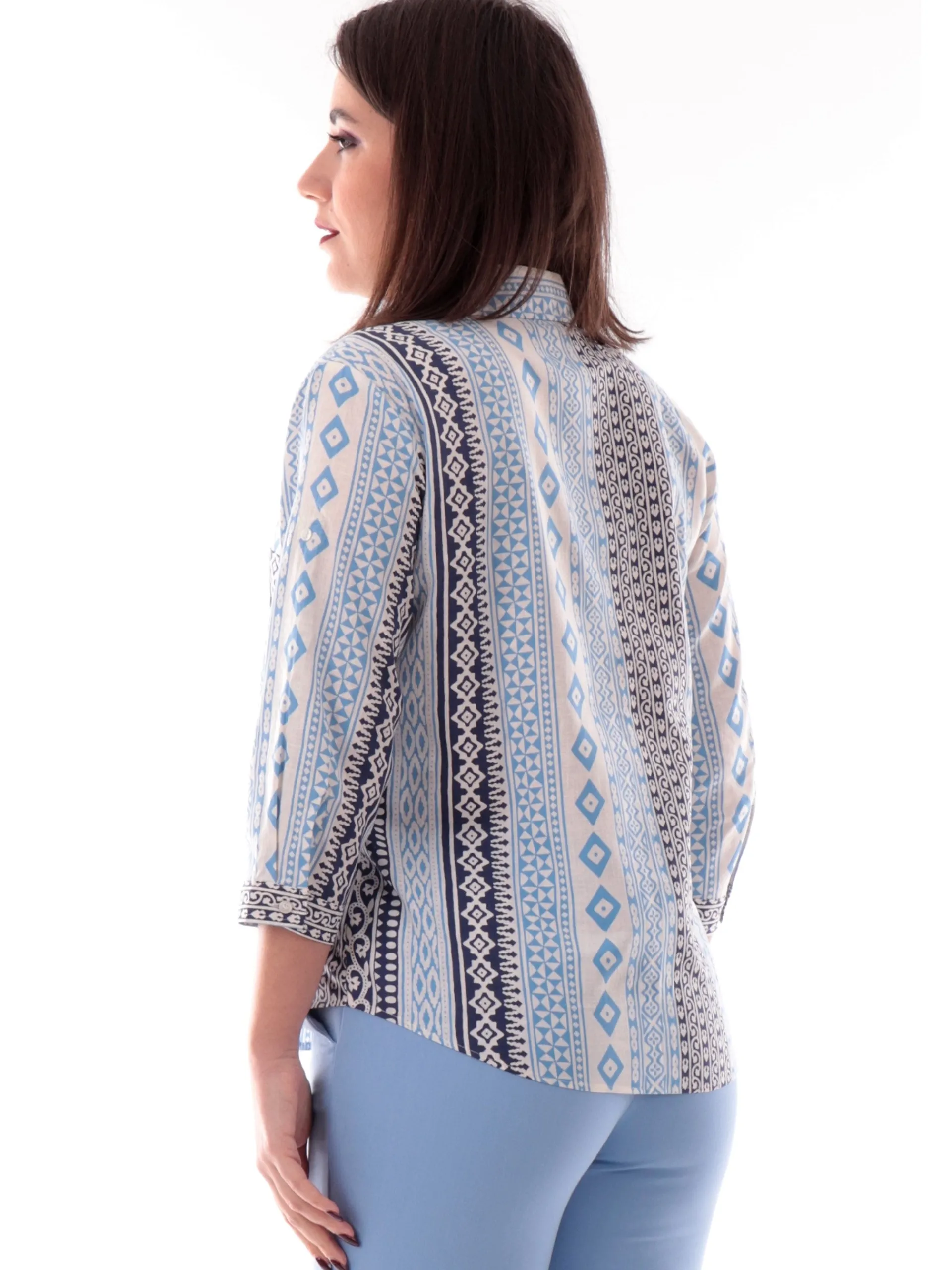 EMME MARELLA Top & Camicie*Camicia lino blu fantasia foulard da donna BOBOLI