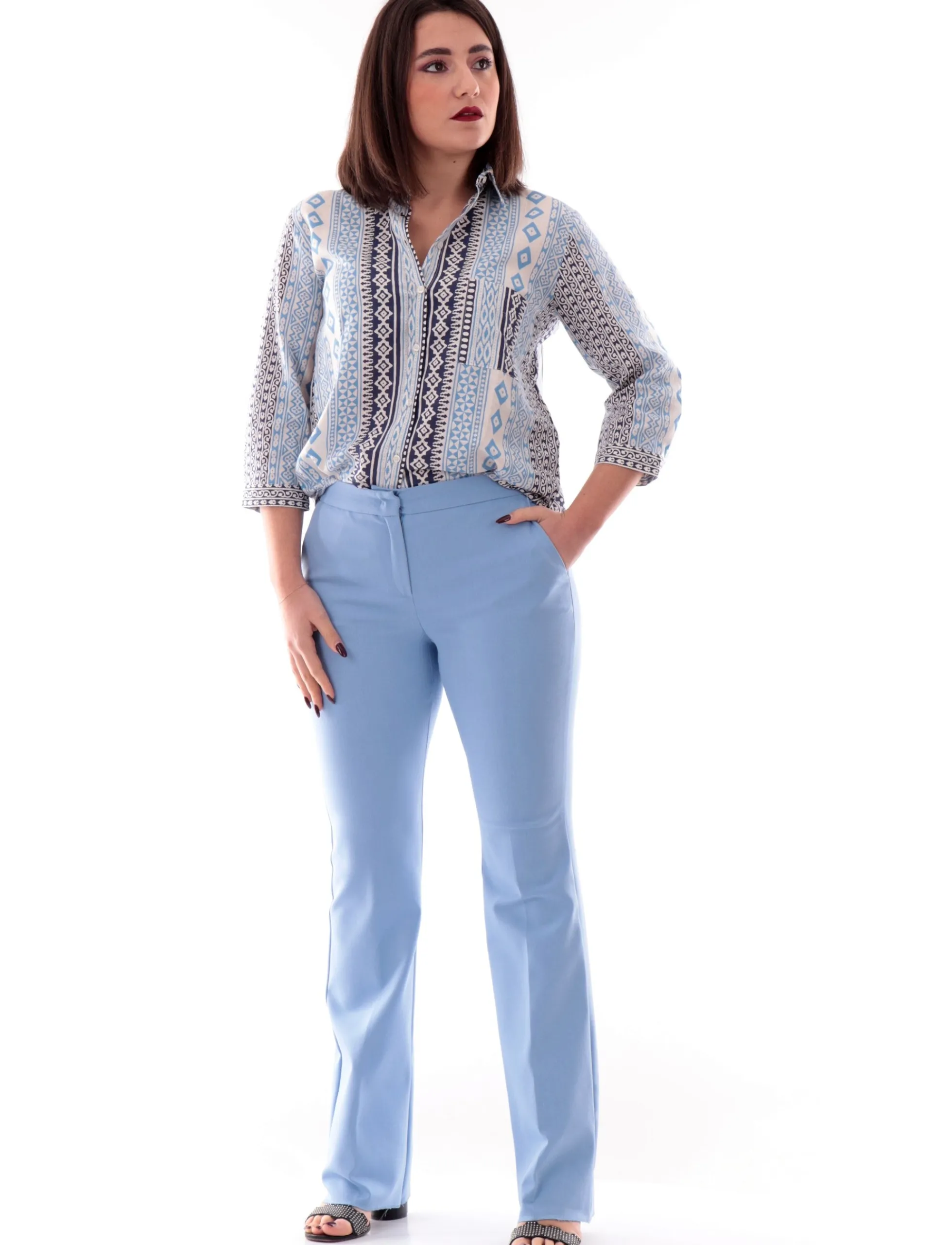 EMME MARELLA Top & Camicie*Camicia lino blu fantasia foulard da donna BOBOLI