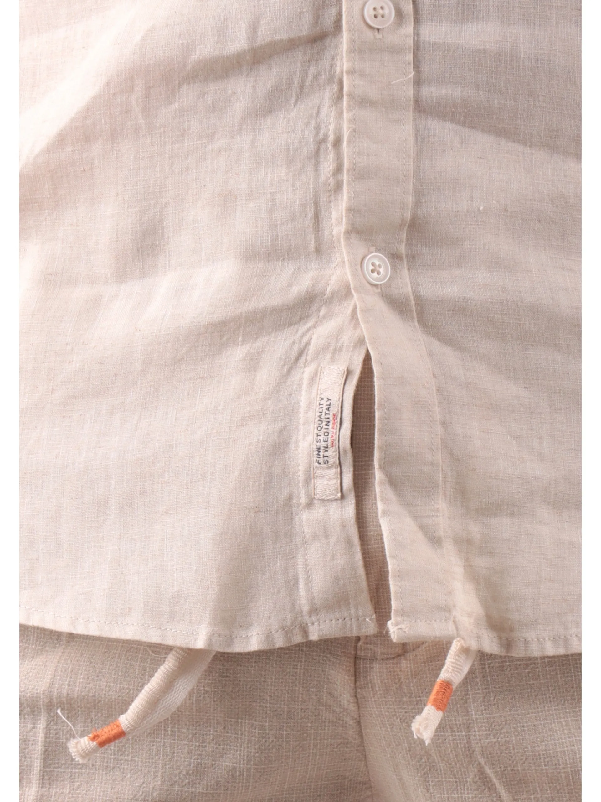 GIANNI LUPO Camicie*Camicia lino beige da uomo colletto francese GL7610SS25