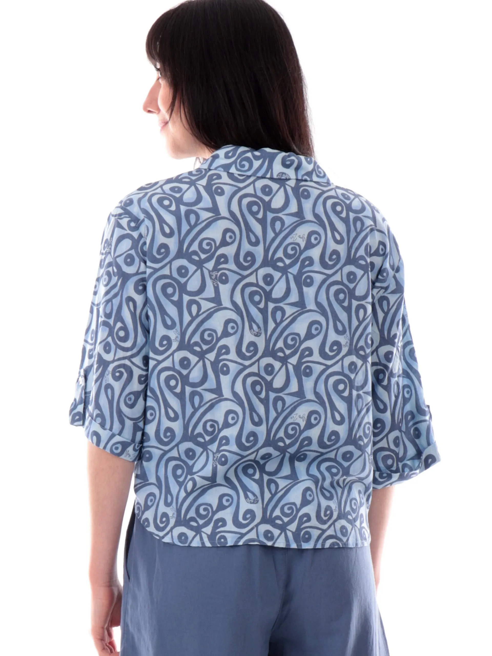 YES ZEE Top & Camicie*Camicia lino blu da donna fantasia foulard C400V900