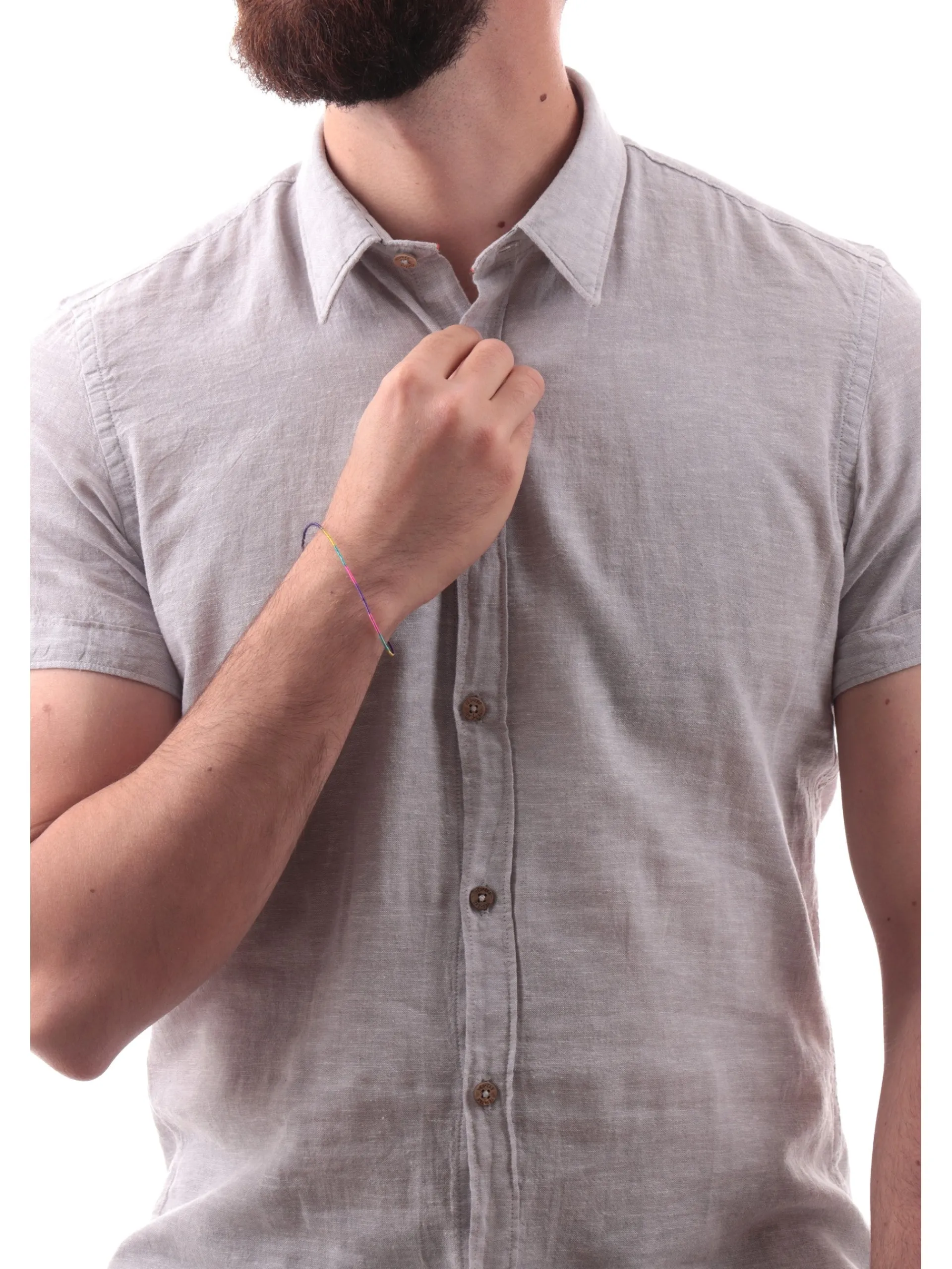 YES ZEE Camicie*Camicia lino grigia da uomo maniche corte C721UM00